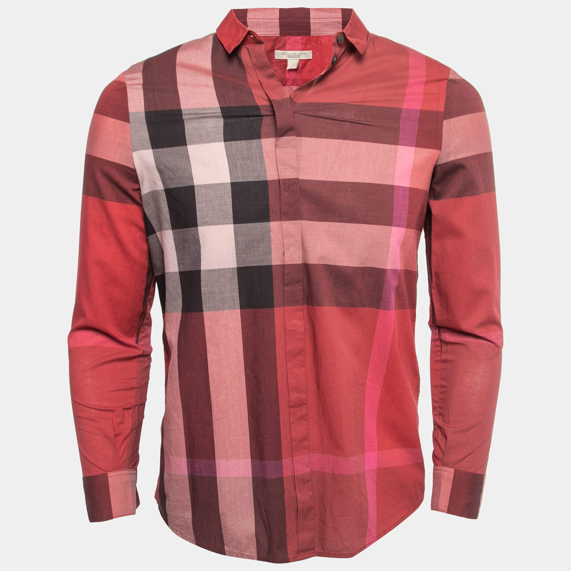 Burberry Brit Red Checked Cotton Button Front Full Sleeve Shirt S Burberry | TLC