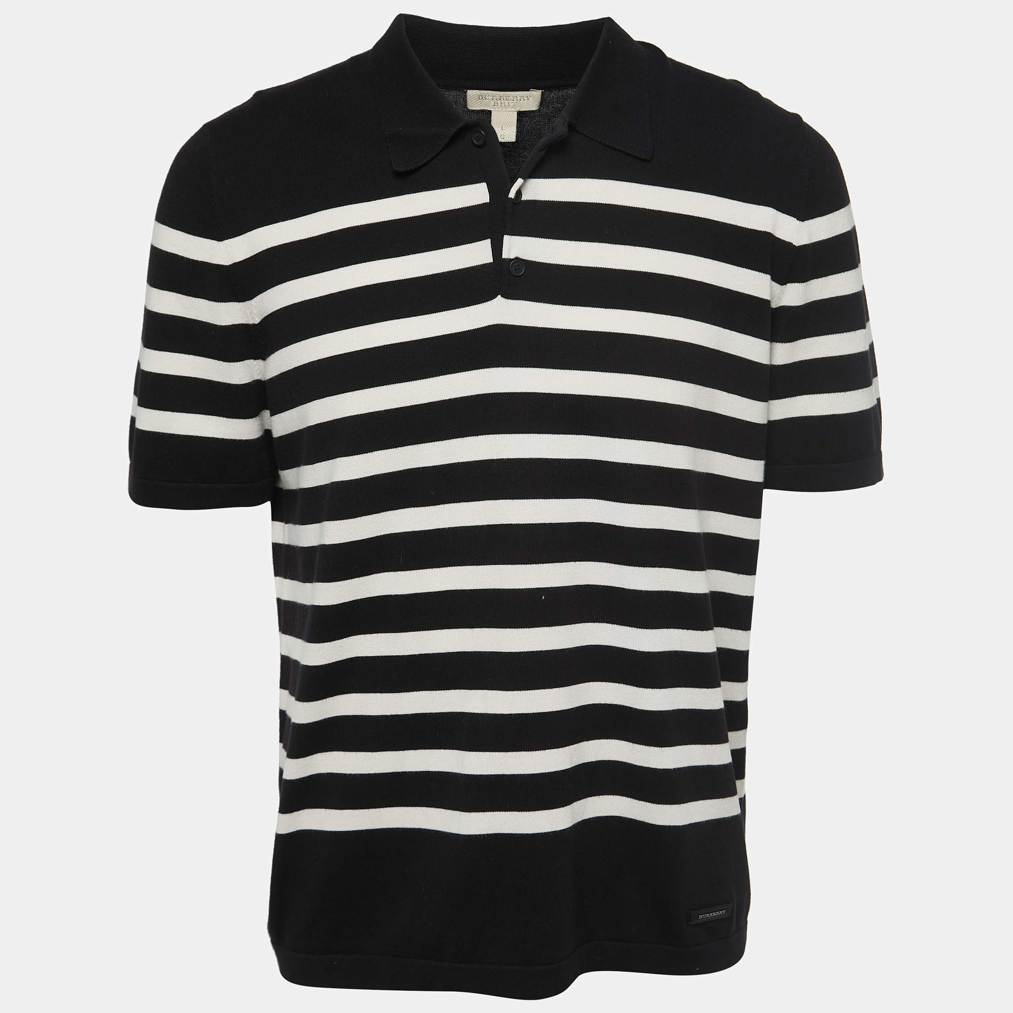 Burberry Brit Black Striped Knit Polo T-Shirt L