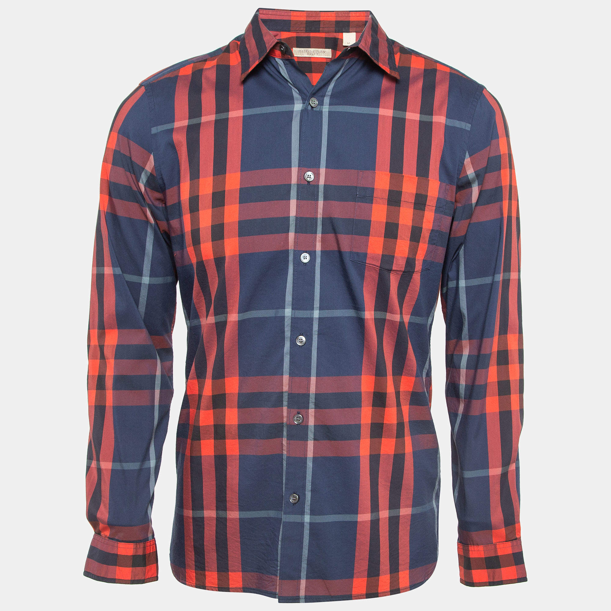 Burberry Brit Red Blue Checked Cotton Long Sleeve Shirt M