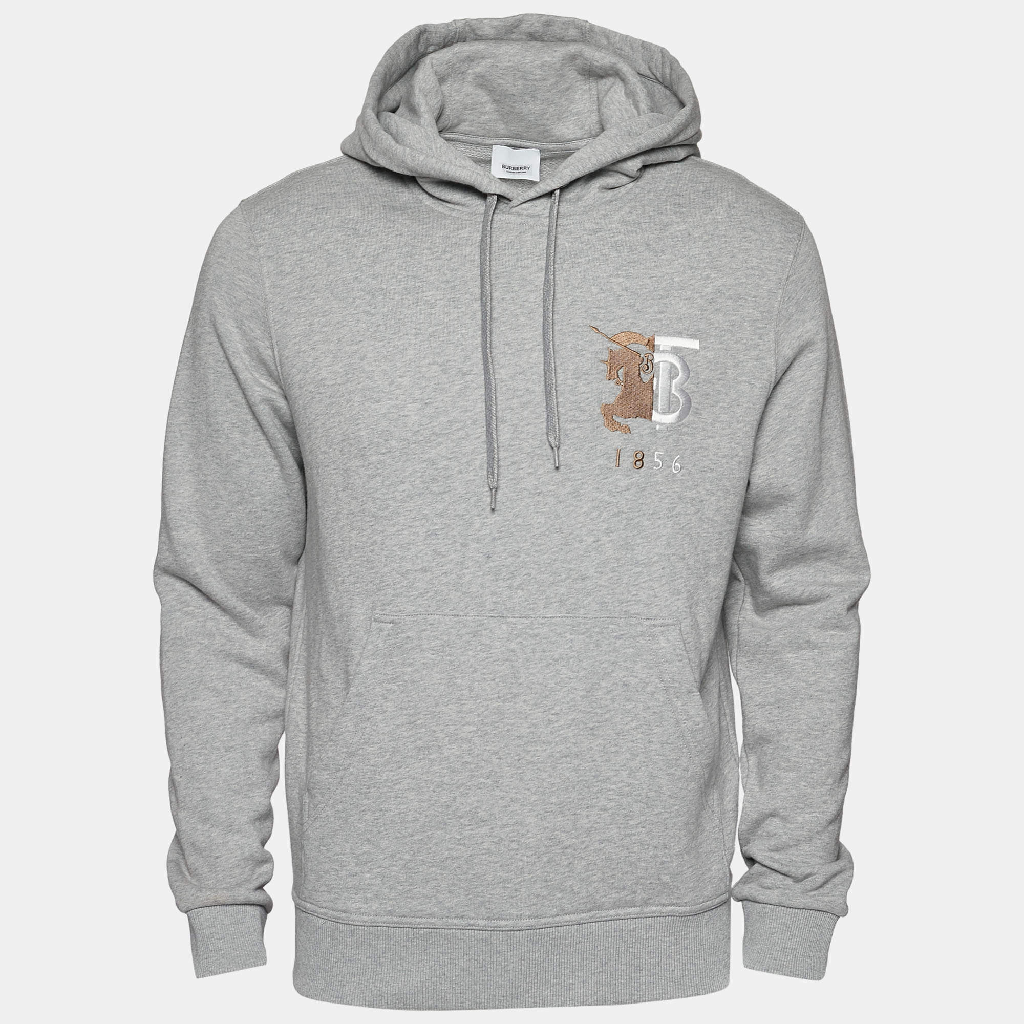 Burberry Grey Knit Monogram And Equestrian Knight Embroidery Hoodie XS