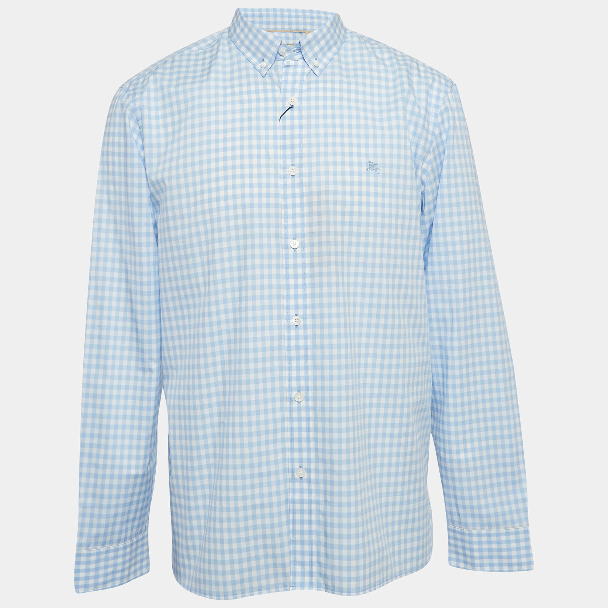 Burberry London Blue Checked Cotton Long Sleeve Shirt XXL