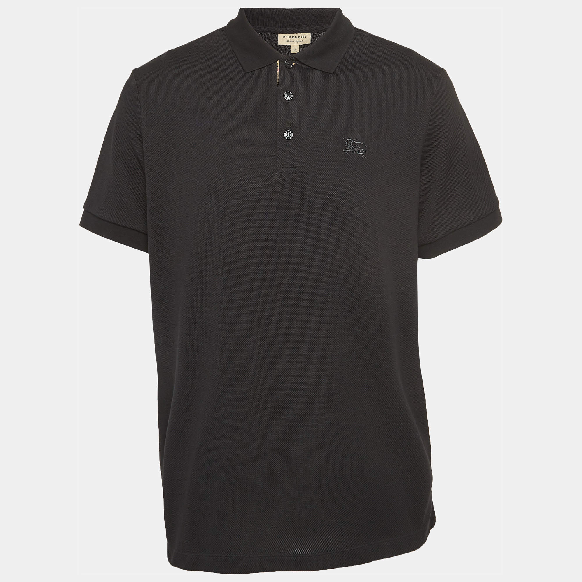 Burberry London Black Logo Embroidered Cotton Knit Polo T-Shirt XXL