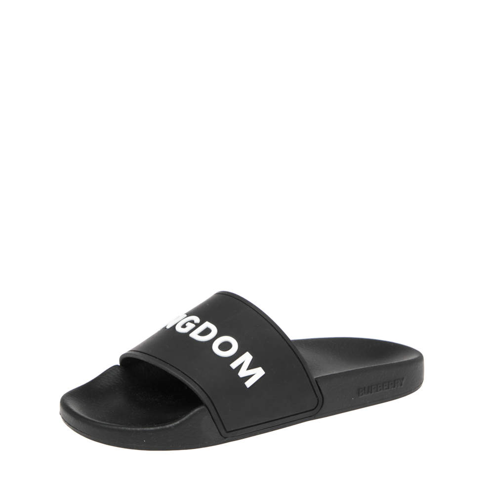 Pre Owned Burberry Black Rubber Furly Slide Flat Sandals Size 38