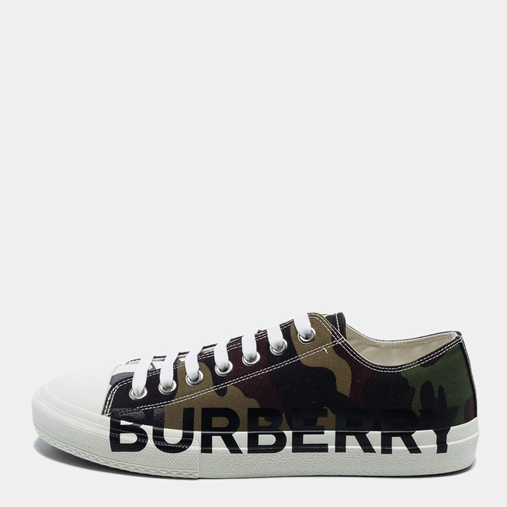 Pre Owned Burberry Green Camo Print Canvas Larkhall Low Top Sneakers Size 43