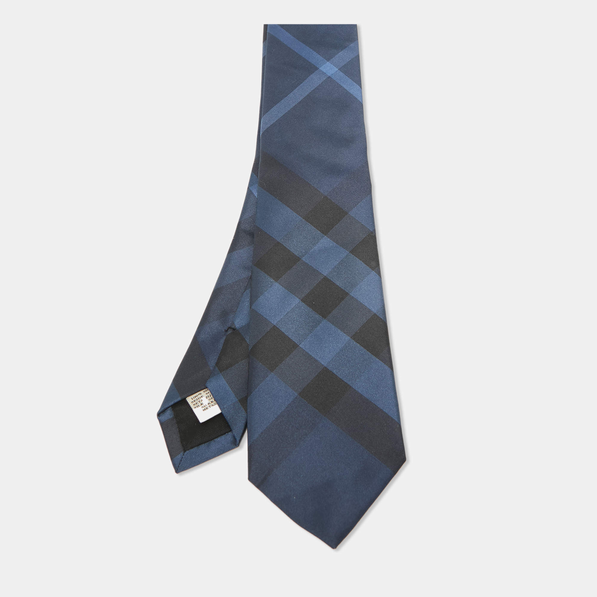 Burberry Navy Blue Checked Silk Tie Burberry London | TLC