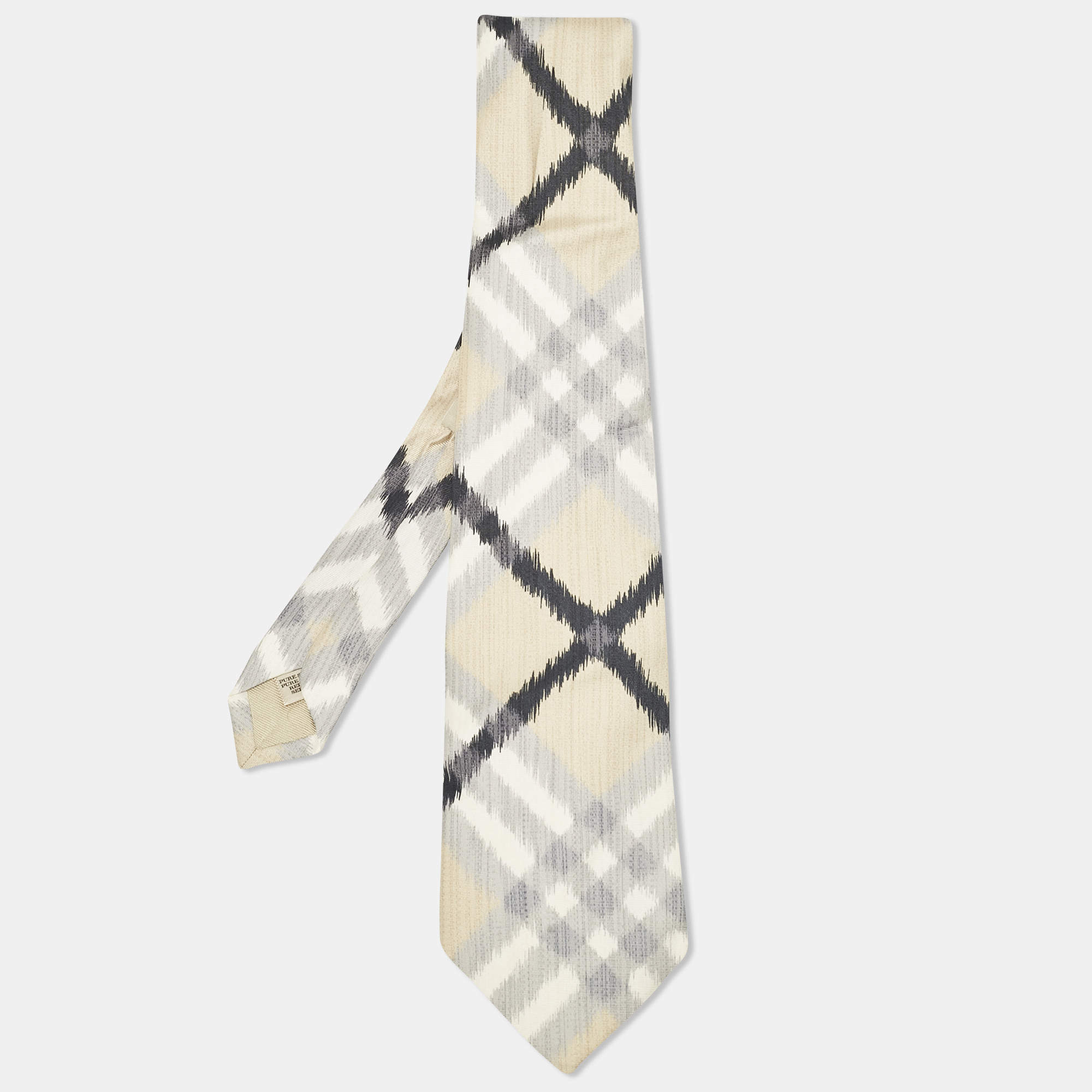 Burberry London Beige/Grey Nova Check Silk Tie 