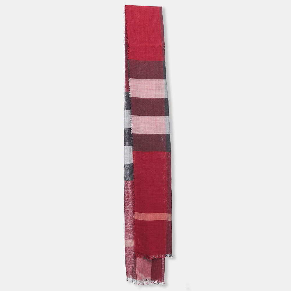 Burberry Burgundy Nova Check Silk & Wool Stole