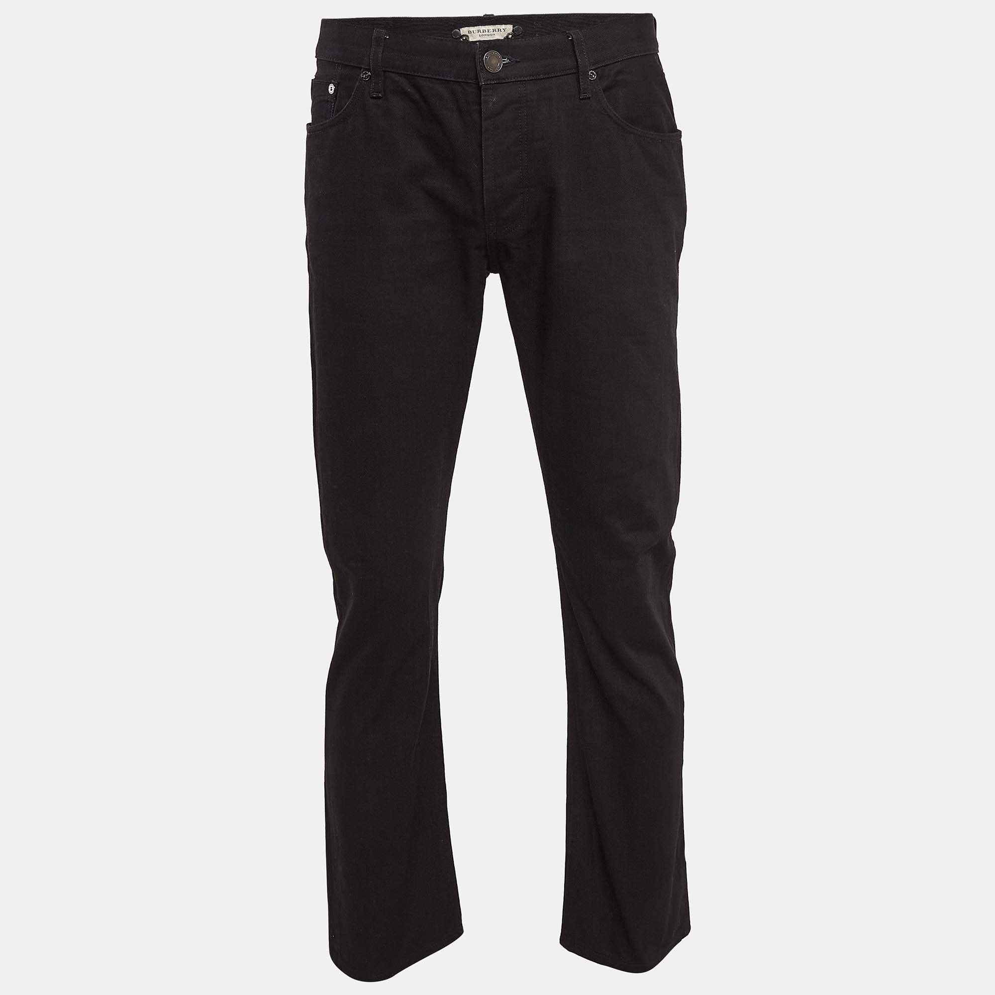 Pre Owned Burberry Black Denim Straight Leg Steadman Jeans L Waist 34"