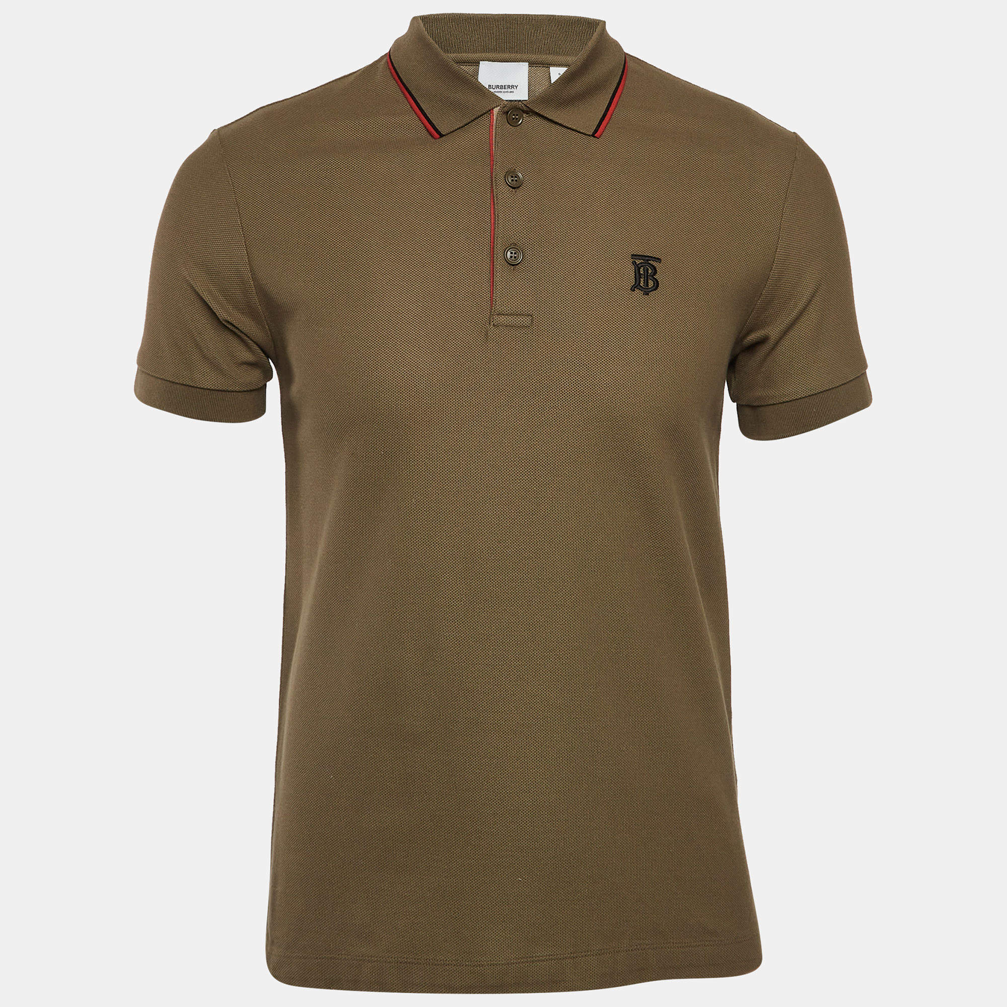 Burberry Olive Green Cotton Pique Short Sleeve Polo T-shirt S