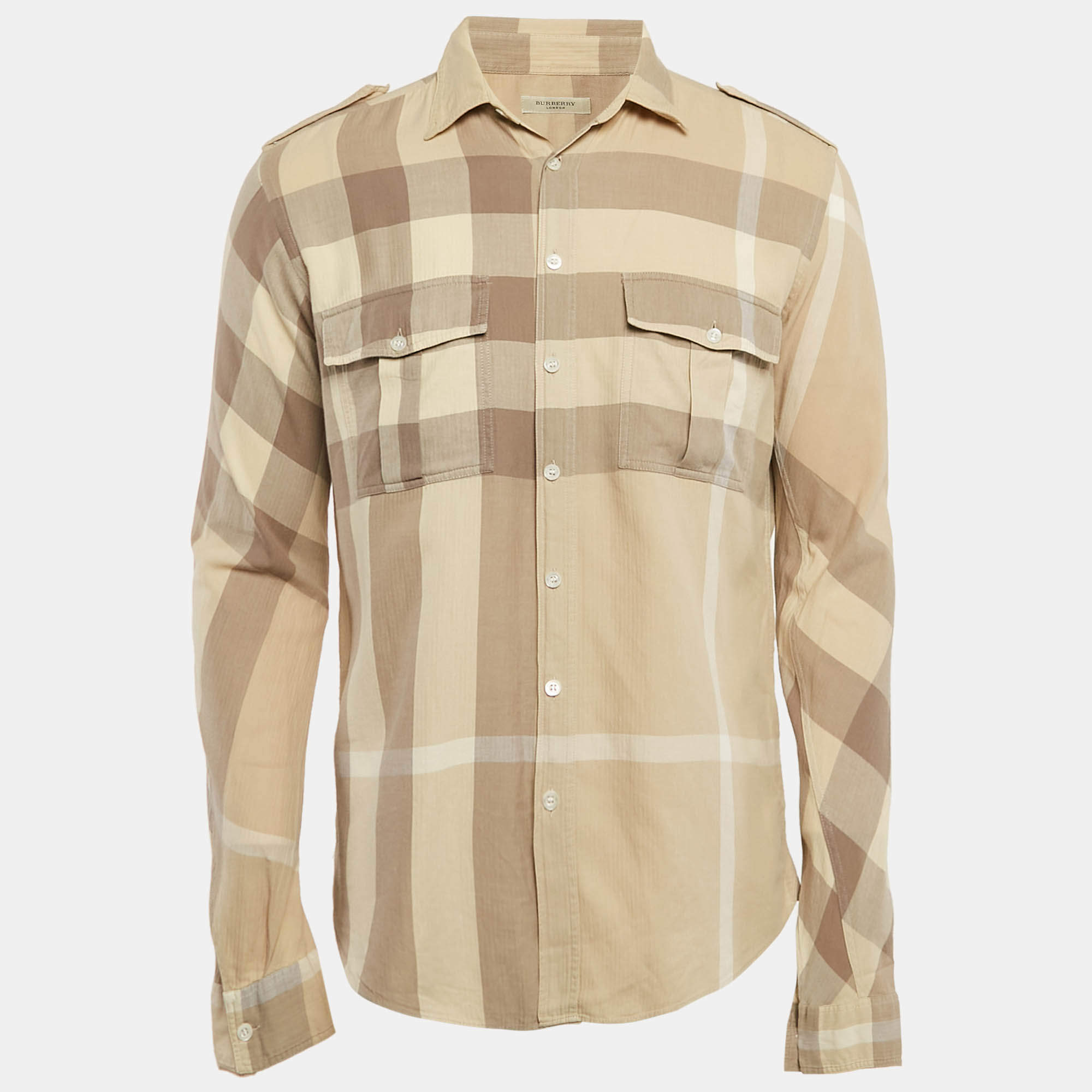 Burberry Beige Checked Cotton Long Sleeve Shirt M