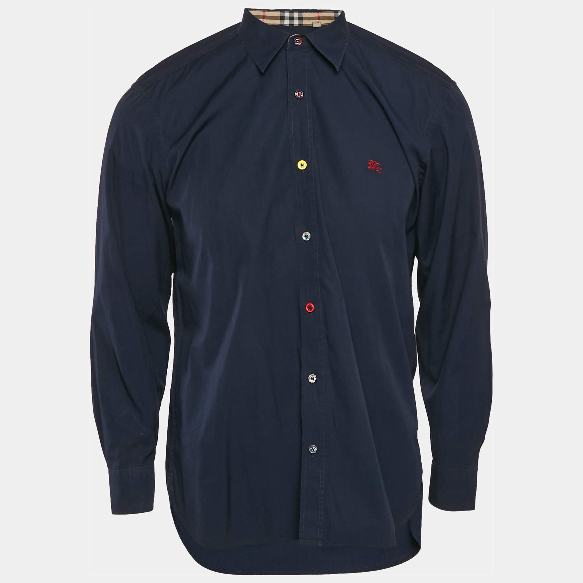 Burberry London Navy Blue Cotton Button Front Shirt L