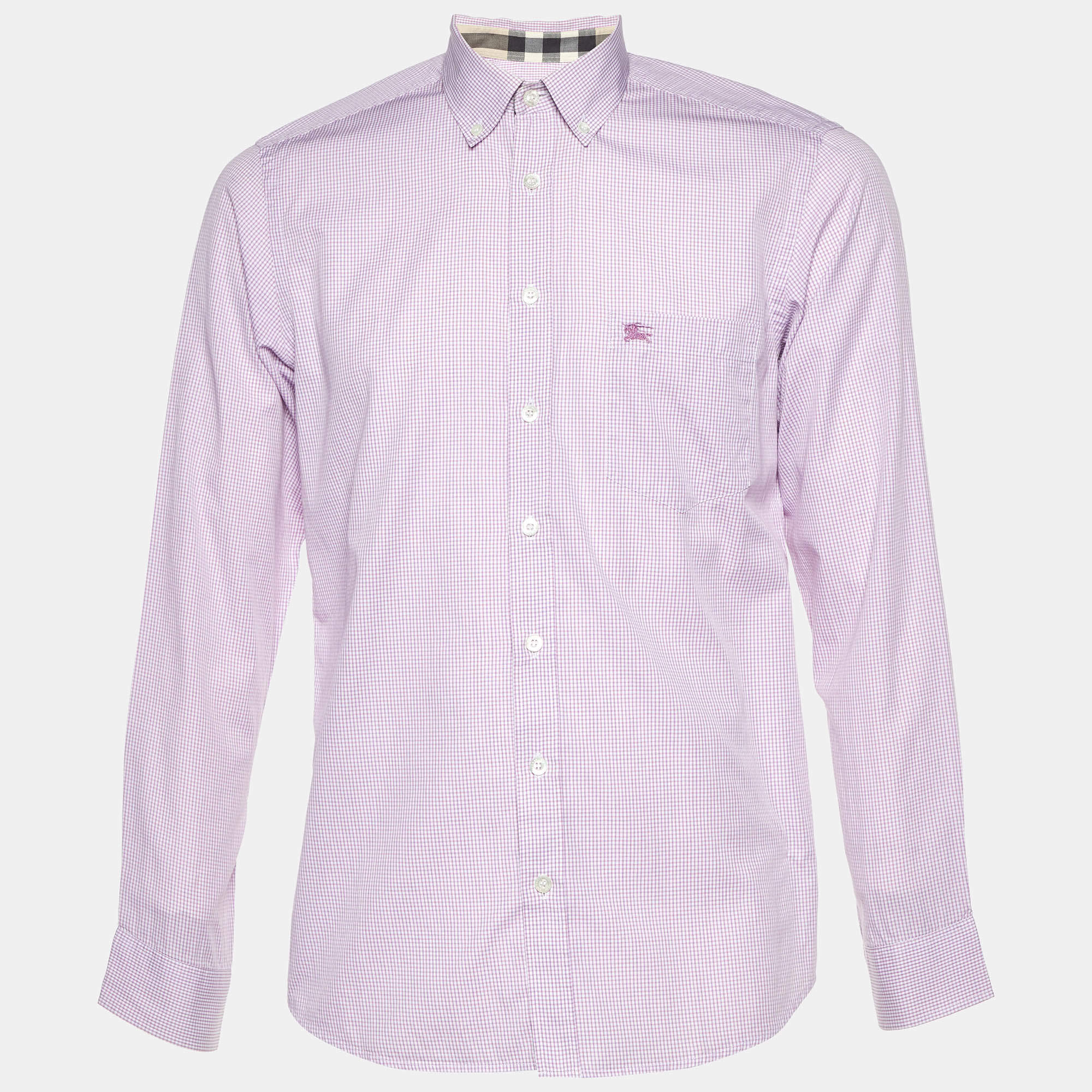 Burberry Pink Pin Checked Cotton Button Down Shirt M