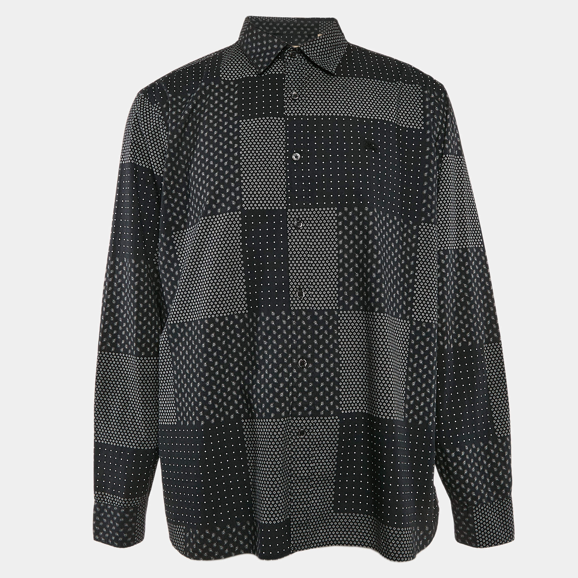 Burberry London Black Bandana Print Cotton  Long Sleeve Shirt XXL 