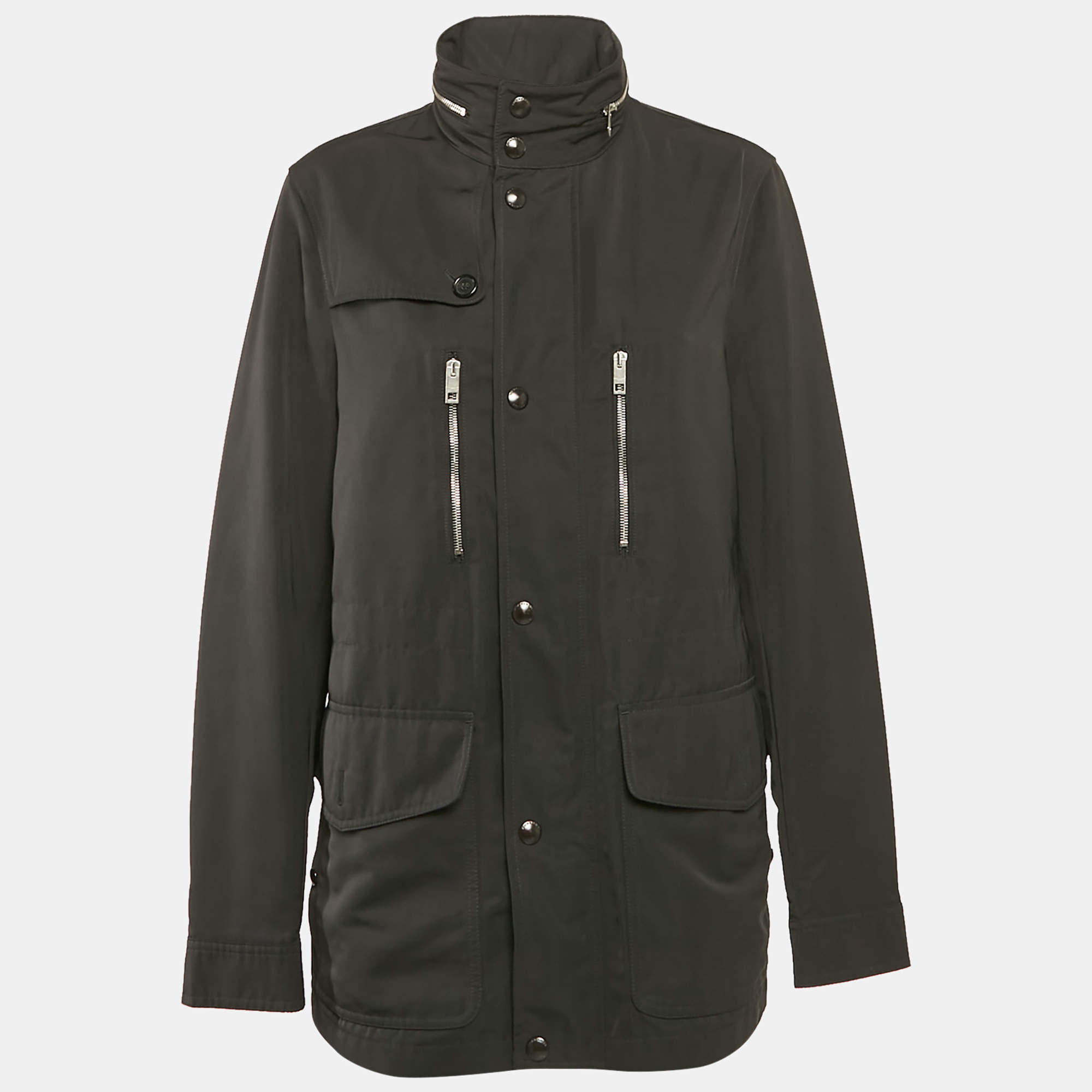 Burberry London Black Synthetic Zip-Up Hooded Jacket L