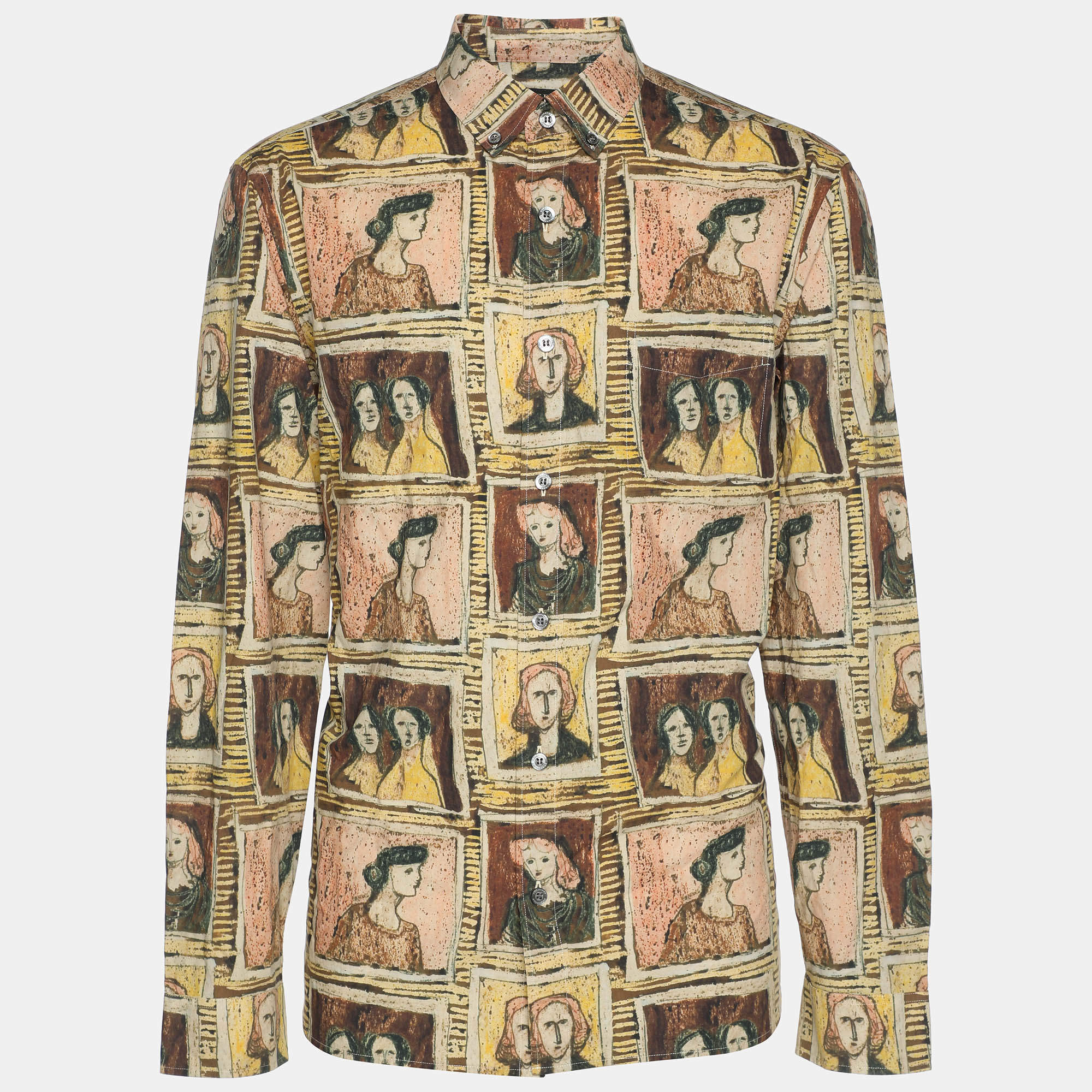 Burberry Multicolor Frame Head Print Cotton Front Button Shirt L