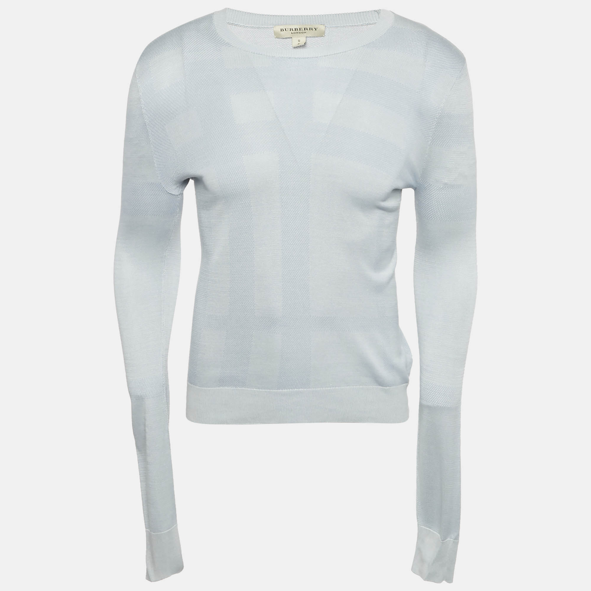 Burberry London Blue Silk Jacquard Knit Jumper S
