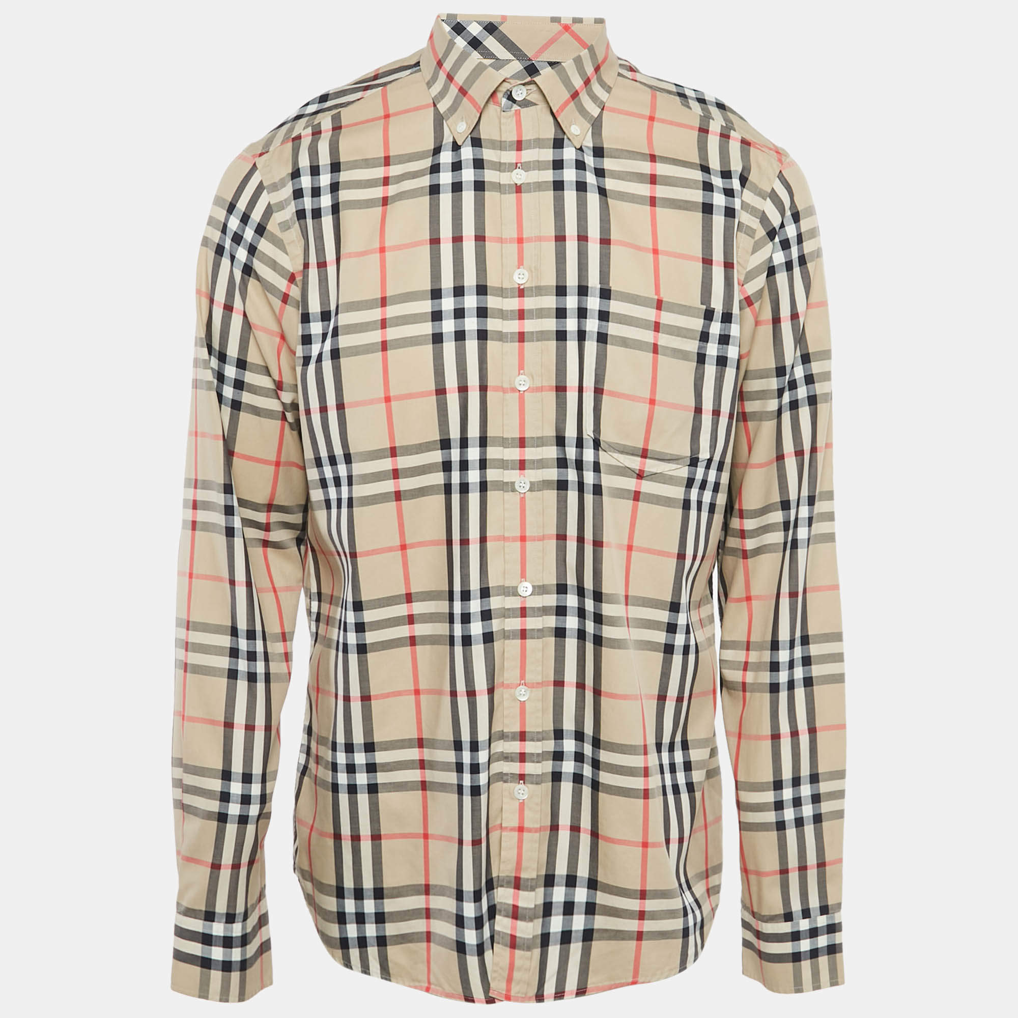 Pre Owned Burberry London Beige Nova Check Cotton Long Sleeve Button Down Shirt L