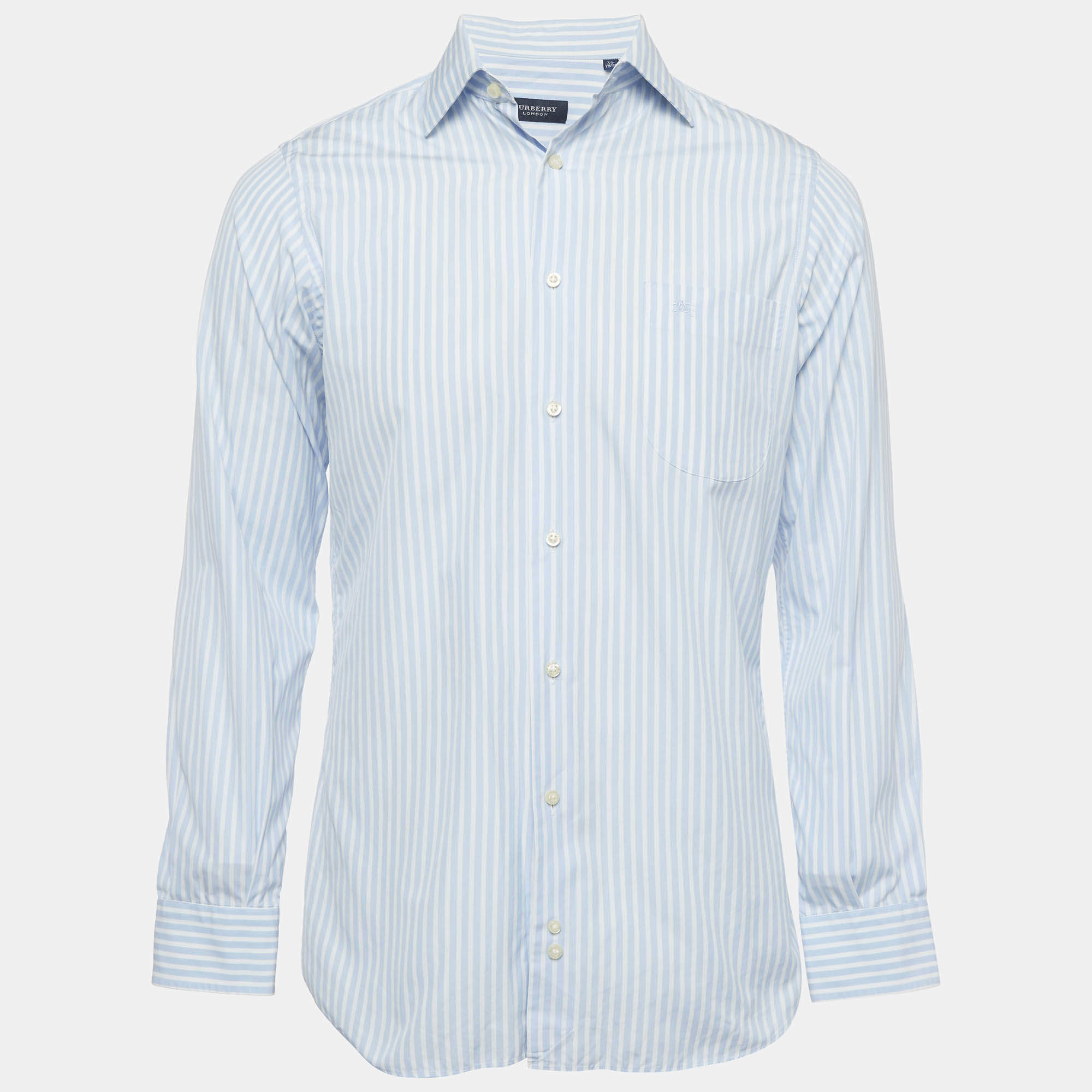 Pre Owned Burberry London White/Blue Striped Cotton Florence Shirt M