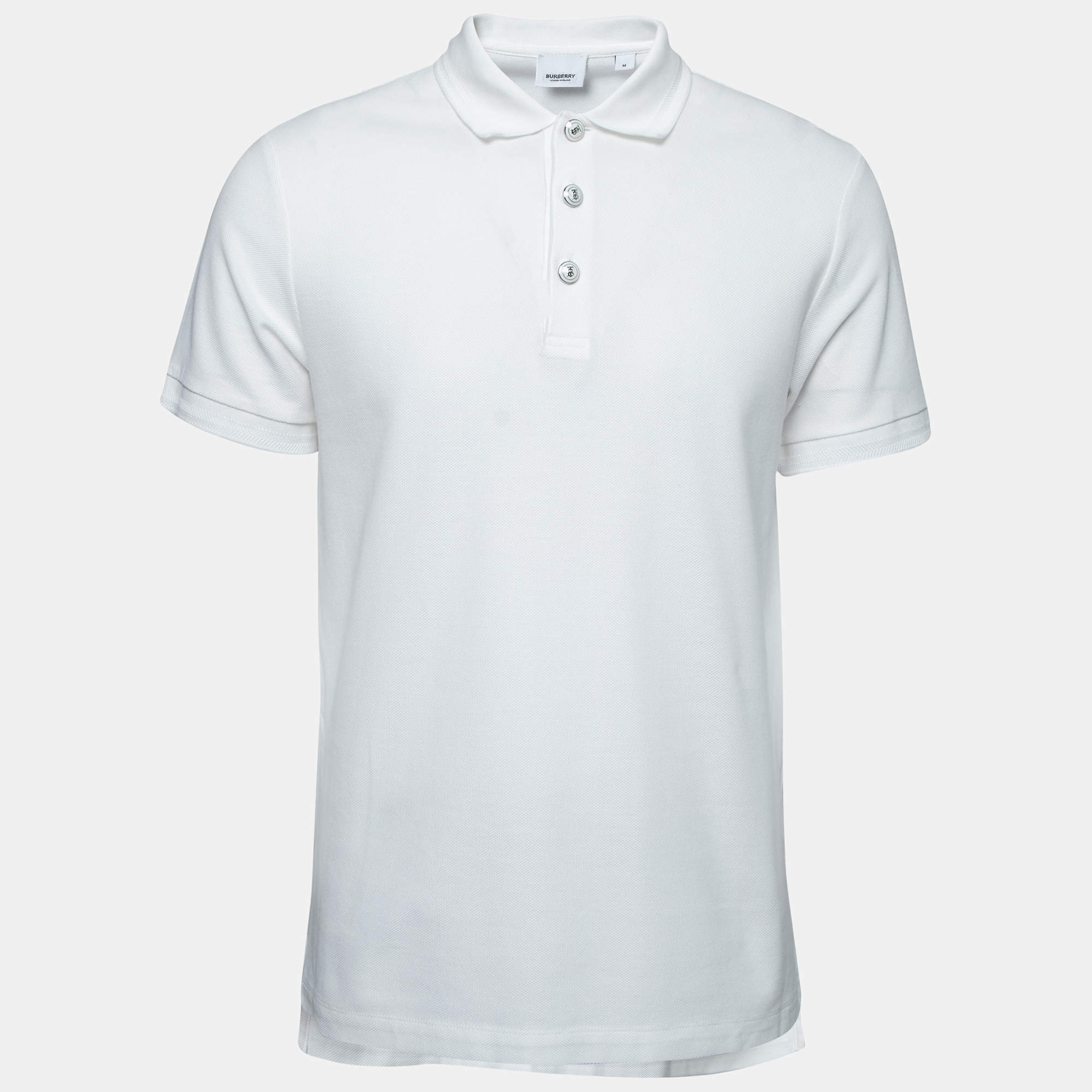 Burberry White Cotton Pique Short Sleeve Polo T-Shirt M