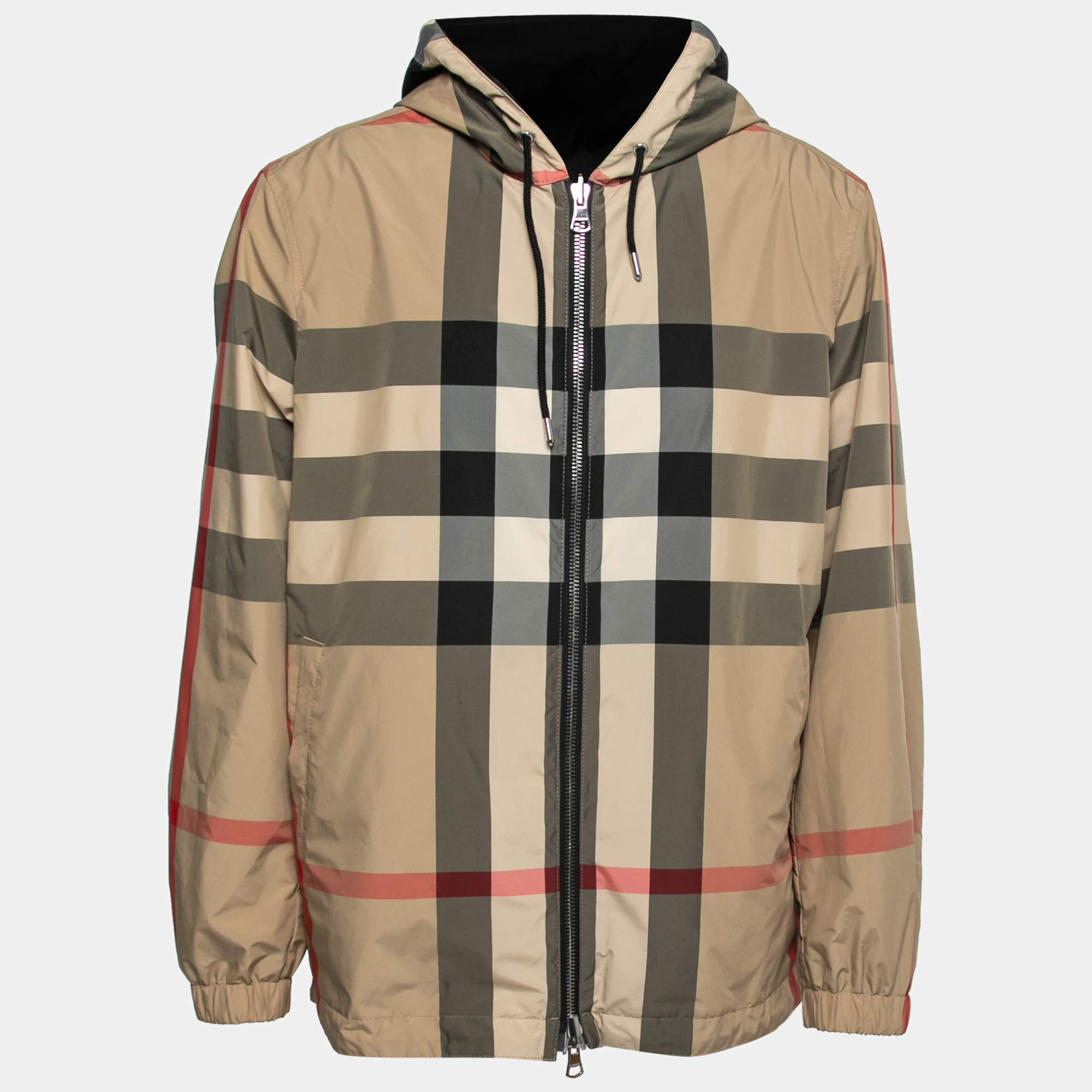 Burberry Black Reversible Check Print Synthetic Hooded Jacket L ...