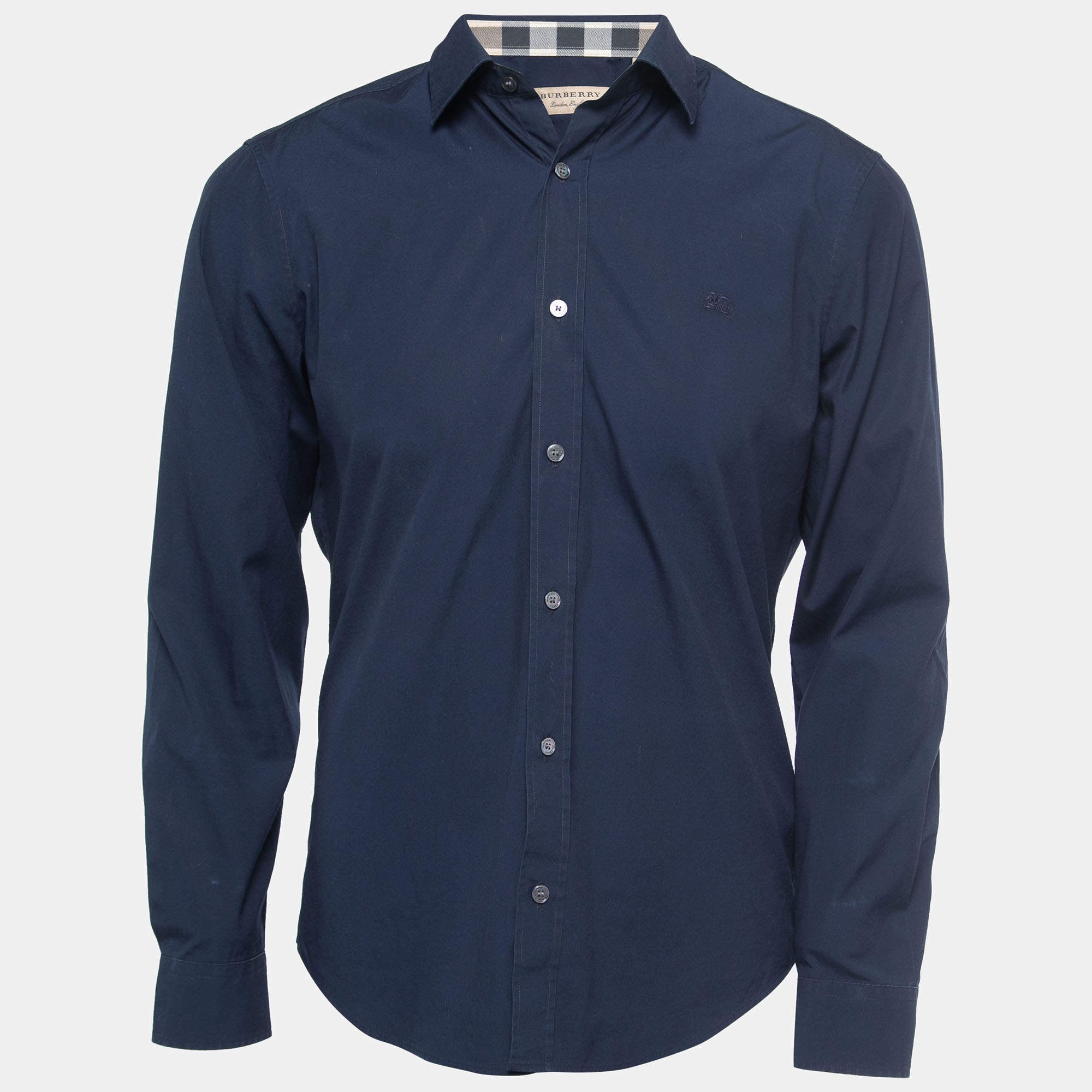 Burberry London Navy Blue Cotton Button Front Full Sleeve Shirt M