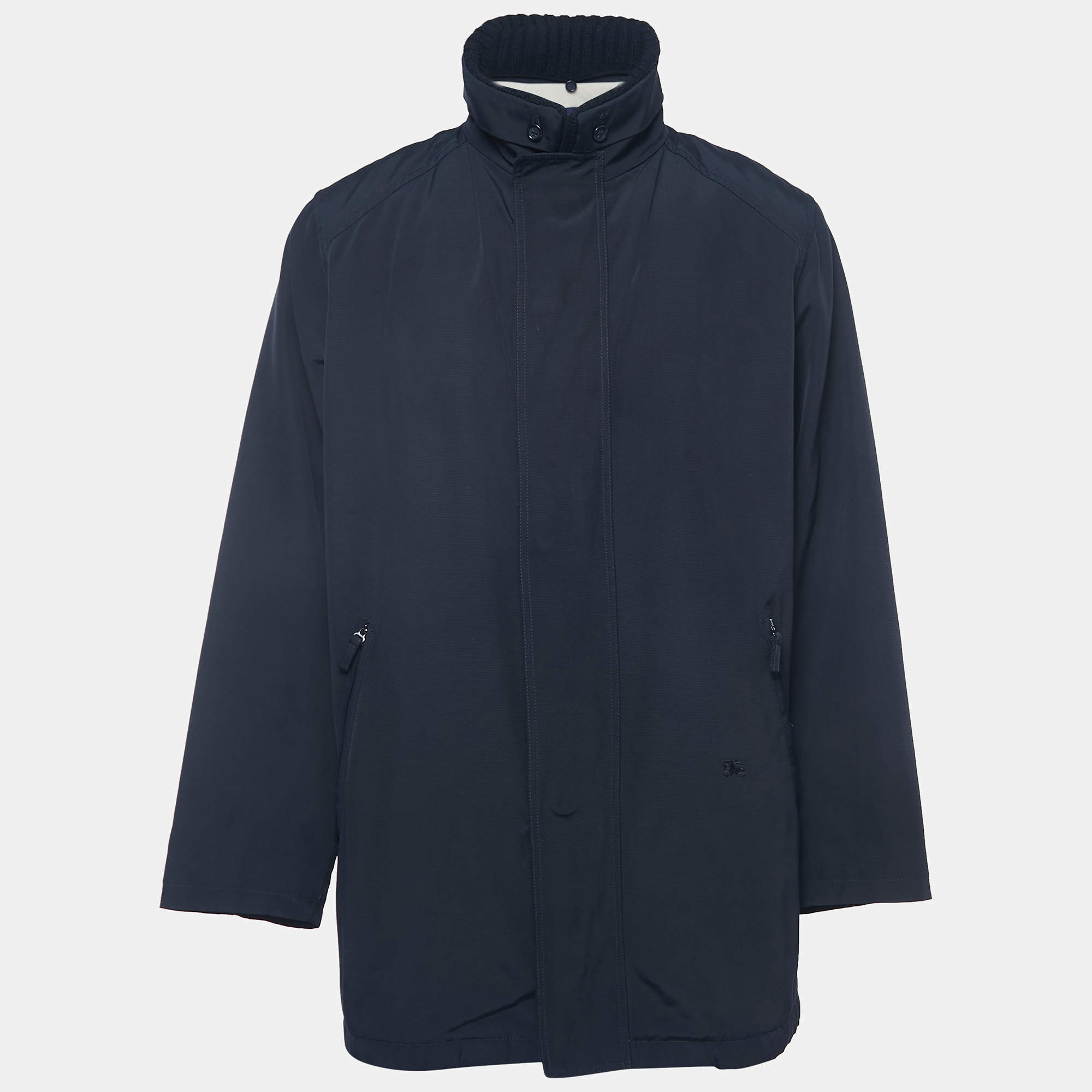 Burberry London Navy Blue Nylon Zip-Up Jacket XL