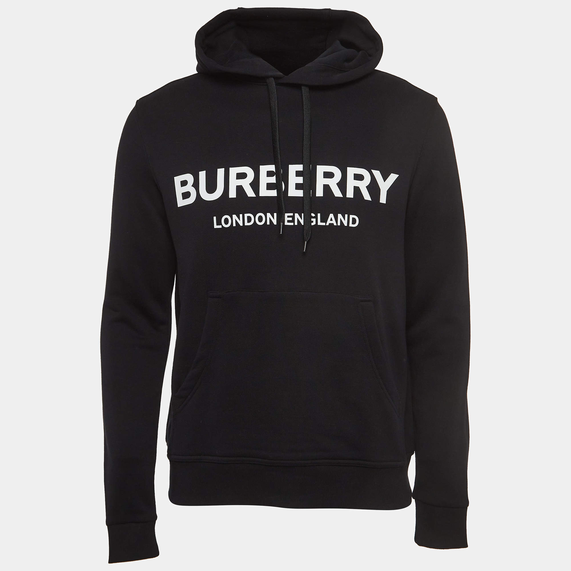 Burberry Black Logo Print Cotton Knit Hoodie XS