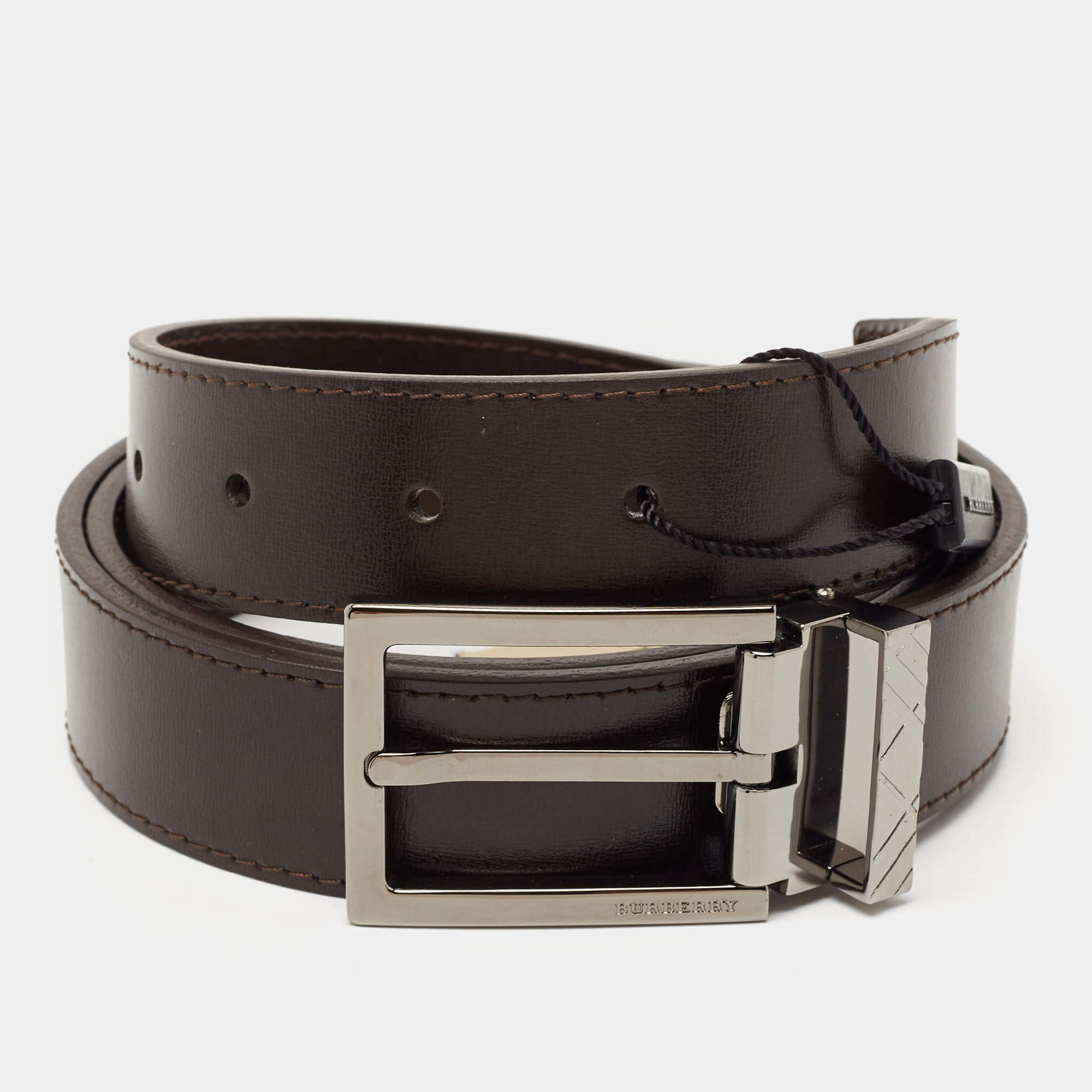 Burberry Brown Leather Buckle Belt 100 CM