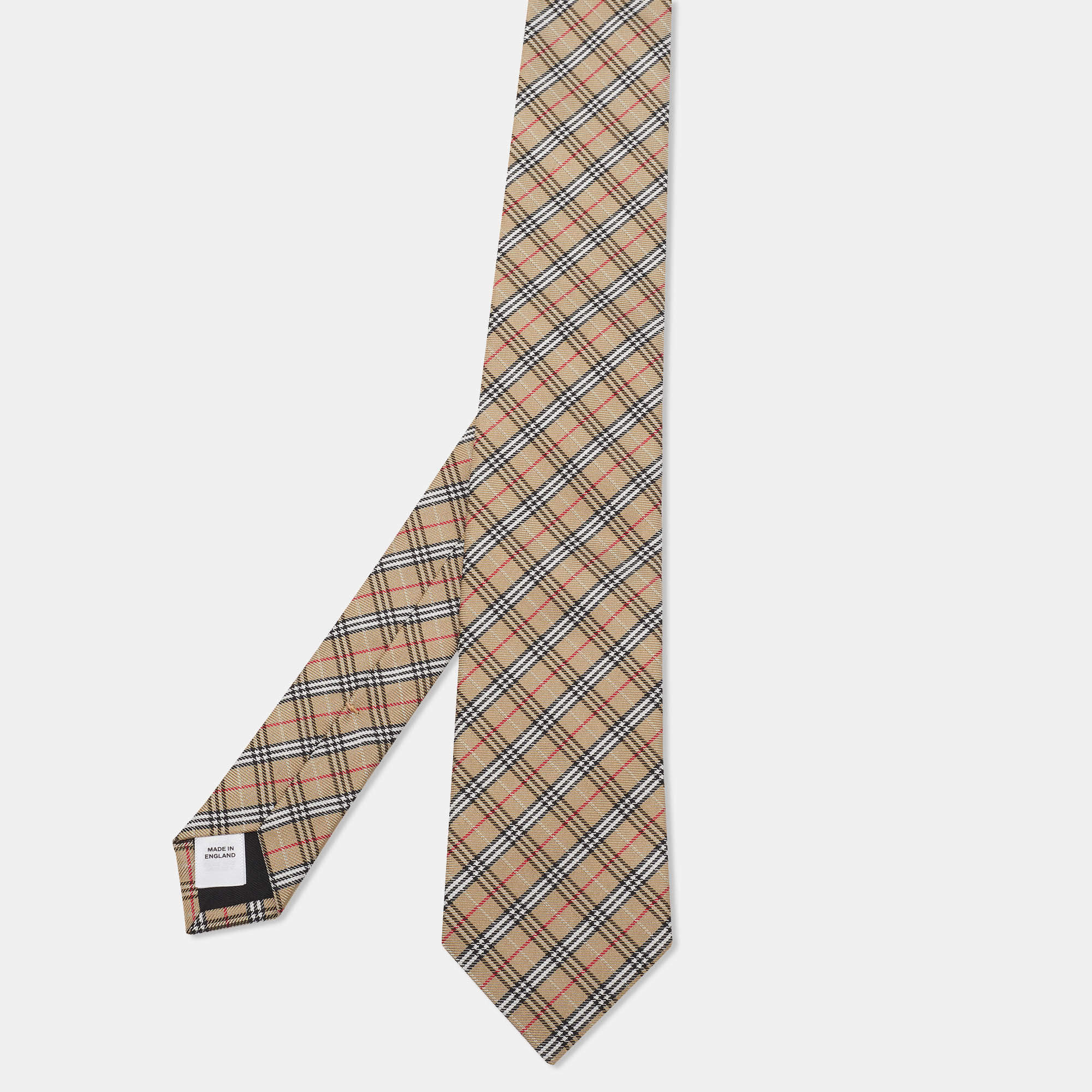 Pre Owned Burberry Beige Vintage Check Silk Tie 