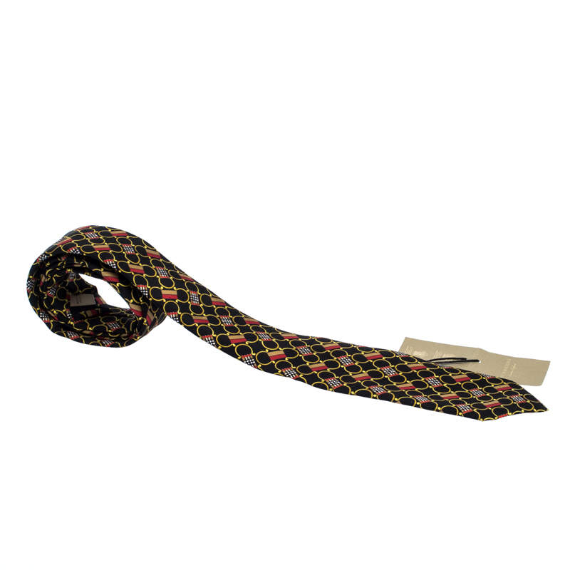 Pre Owned Burberry Black Archive Scarf Print Narrow Silk Tie