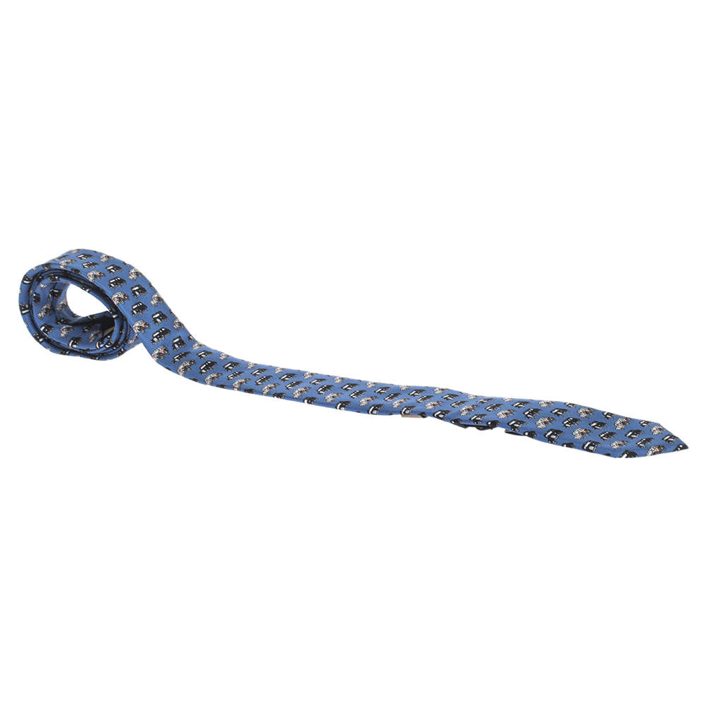 Burberry Hydrangea Blue Car Print Silk Stanfield Skinny Tie 