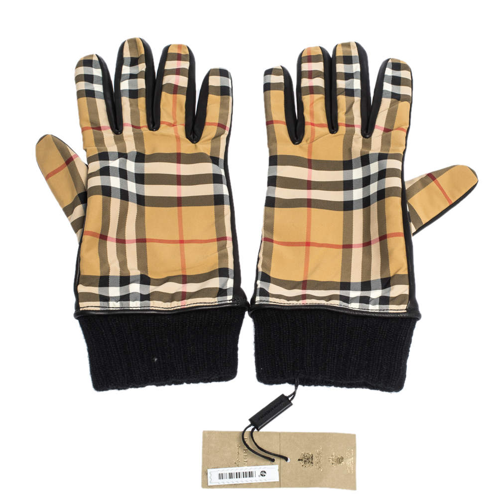 Burberry Beige Check Cashmere Lined Leather Trim Gloves Burberry | The ...