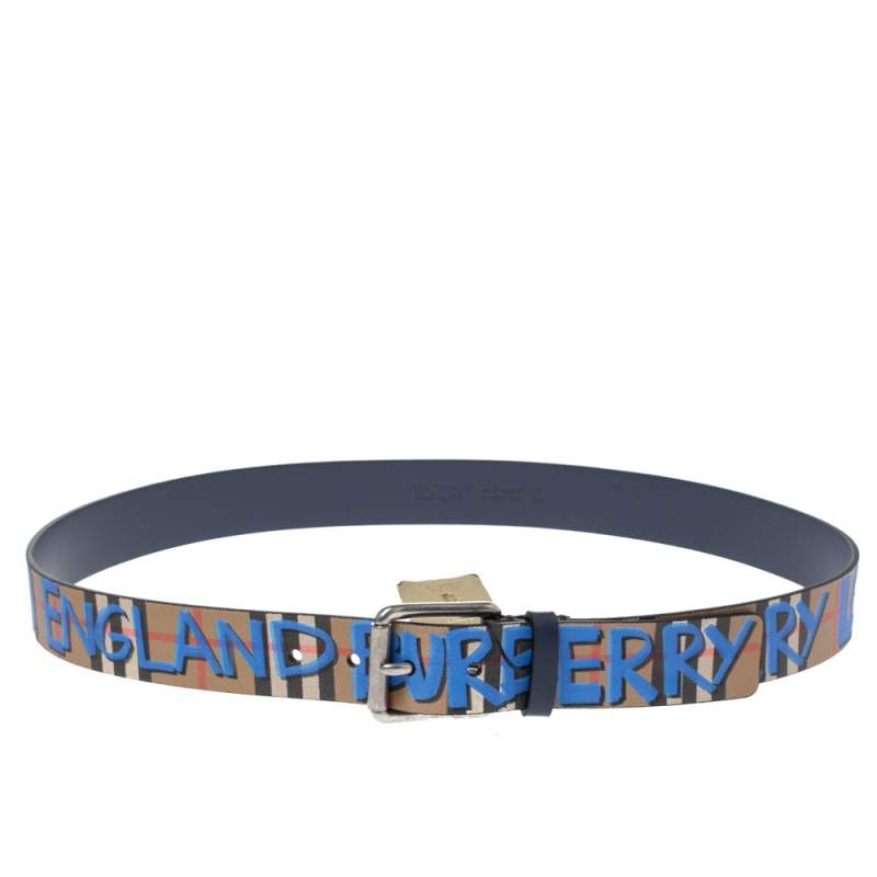 Burberry Multicolor Graffiti Print Check Coated Canvas Belt 105CM