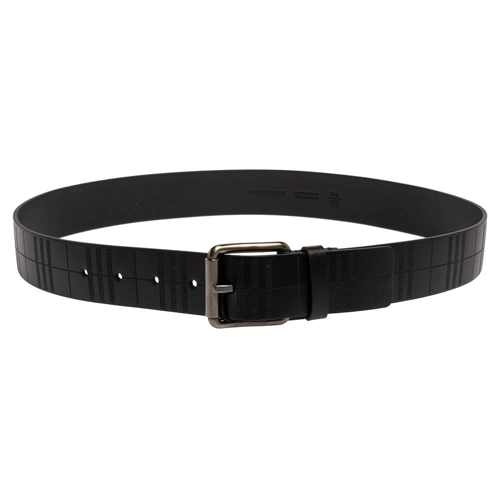 Burberry Black Perforated Check Leather Fife Buckle Belt 85CM Burberry ...