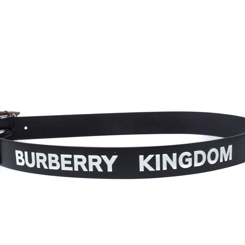 Pre Owned Burberry Black Leather Gray35 Buckle Belt 105CM
