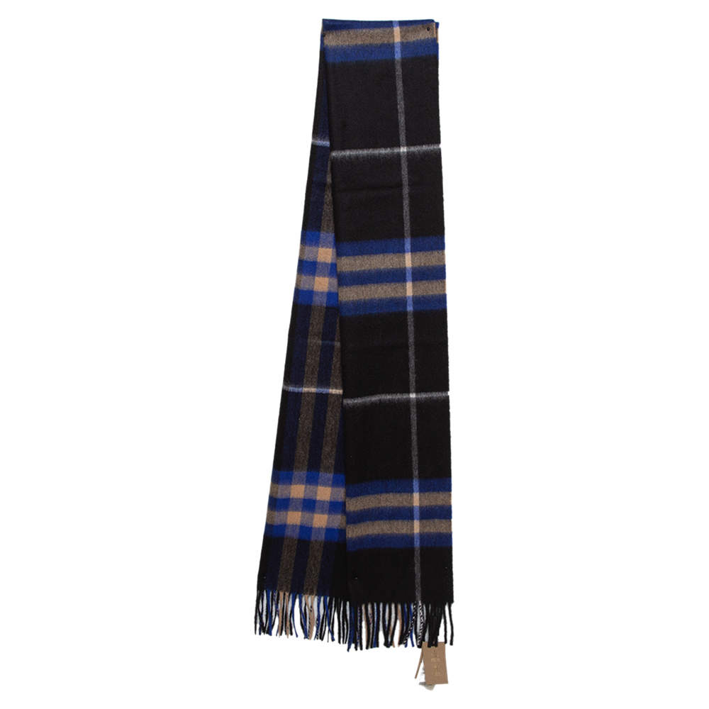 Burberry Bright Cobalt Classic Check Cashmere Scarf