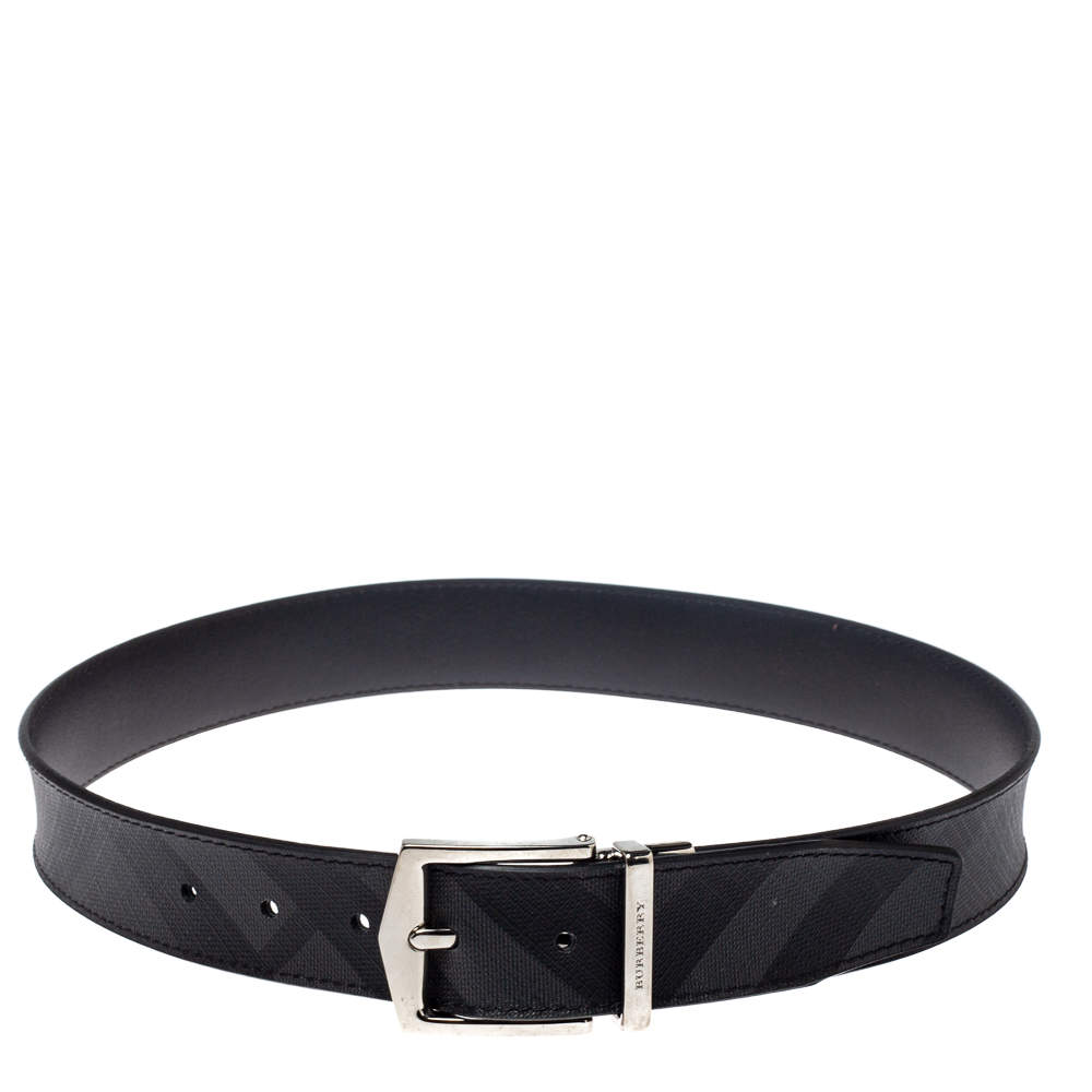 Pre Owned حزام وجهين بربري جيمس كانفاس مقوى كروهات سموكد رصاصي 80 سم