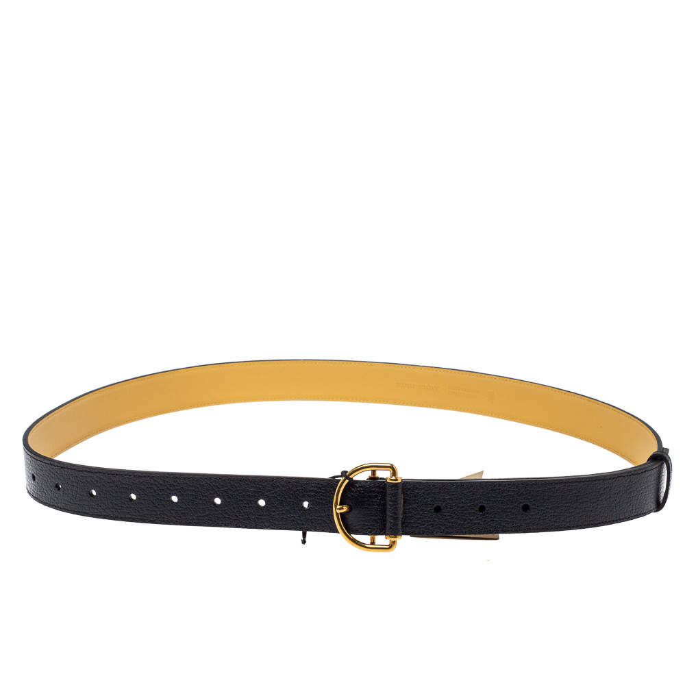Pre Owned حزام بربري حلقة حرف دي مزدوجة جلد سوداء 90 سم