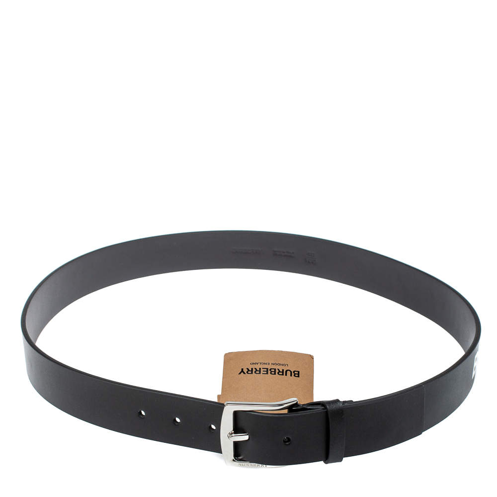 Pre Owned Burberry Black Leather Gray35 Buckle Belt 100CM
