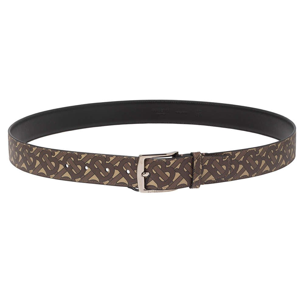 Pre Owned Burberry Beige/Brown TB-Print Coated Canvas Buckle Belt 105CM