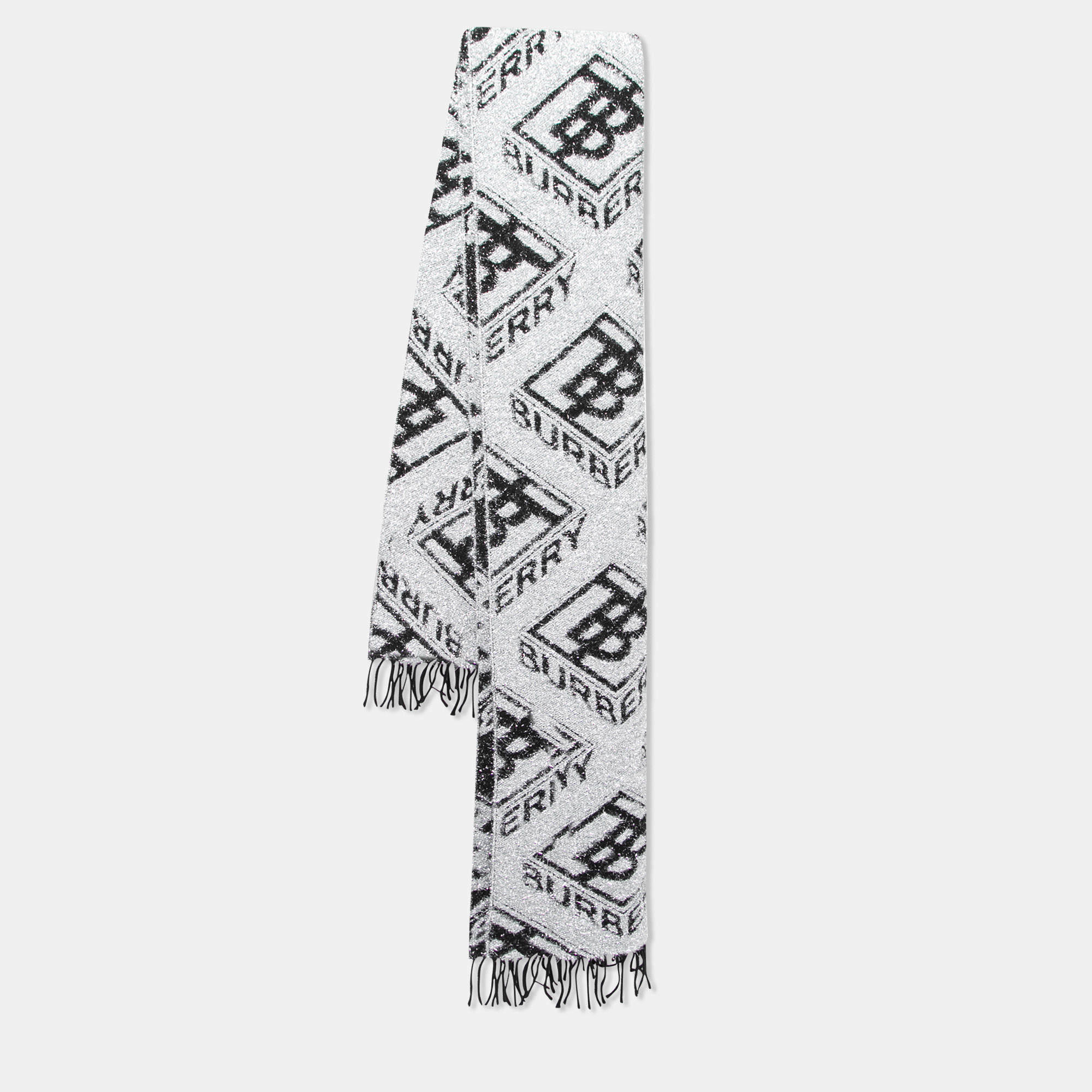 Pre Owned Burberry Black and Metallic Tb Monogram Jacquard Scarf