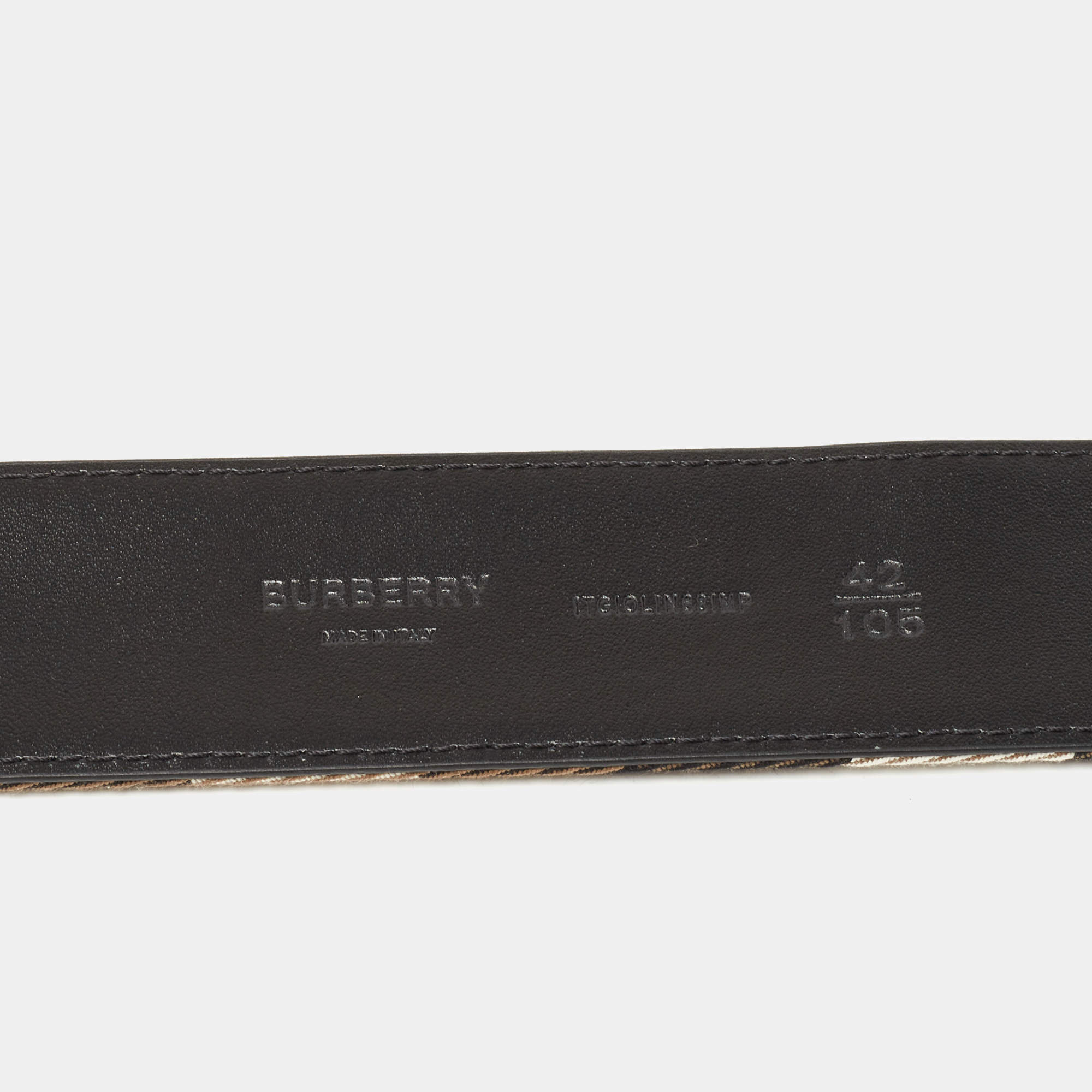 Burberry Black/Beige House Check Fabric and Leather Mark Buckle Belt 105CM  Burberry