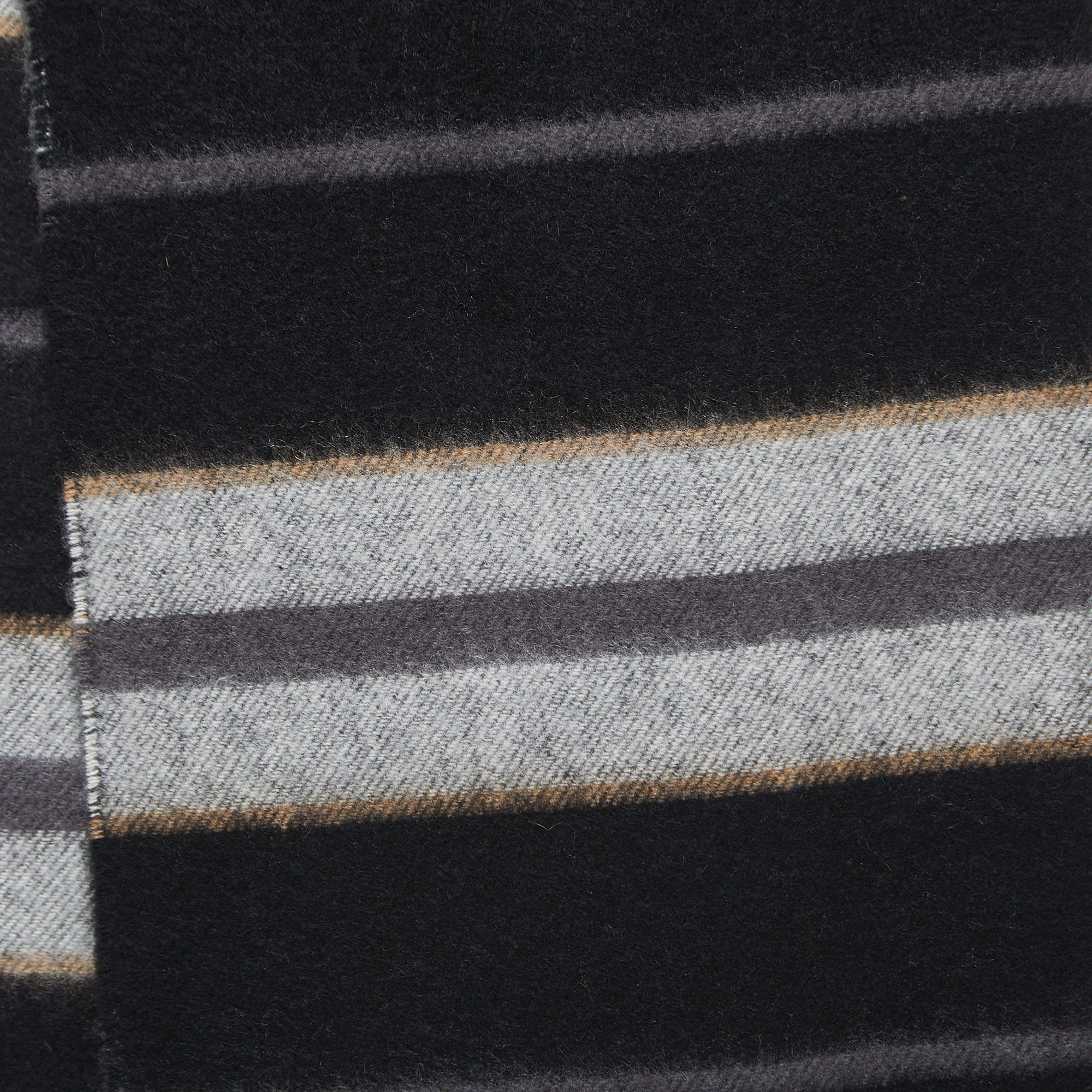 Burberry Black Saddle Stripe To Check Cashmere Fringed Scarf Burberry