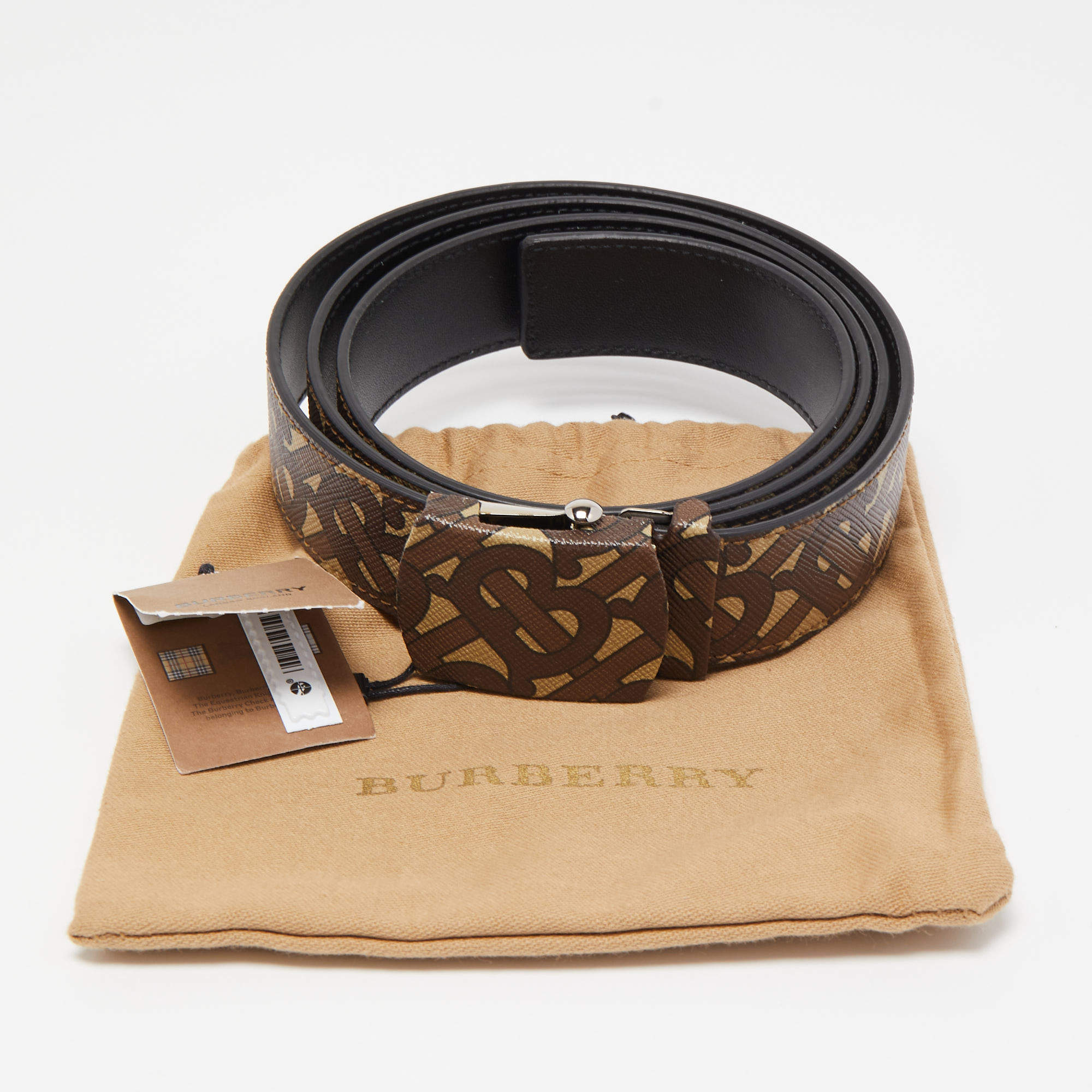 Burberry Brown TB Monogram Coated Canvas Buckle Belt 110CM Burberry