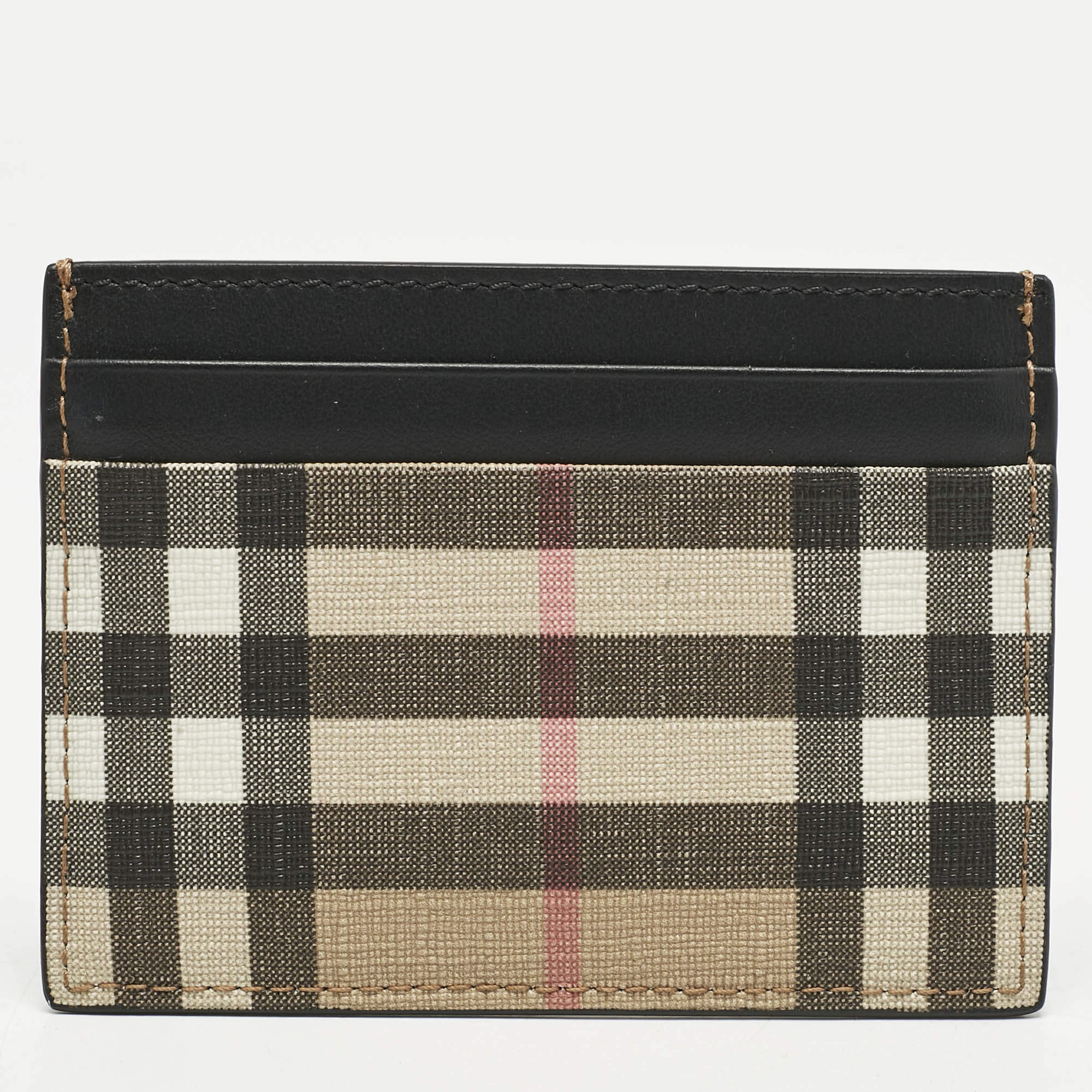 Burberry Beige House Check Coated Canvas and Leather Card Holder