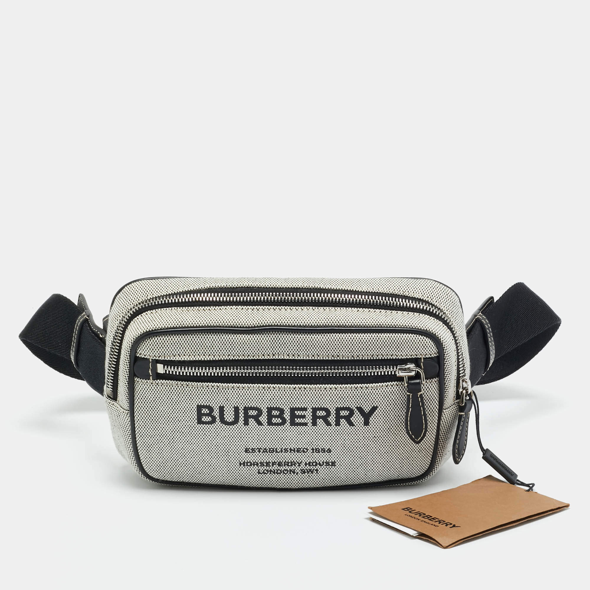 Pre Owned Burberry Grey/Black Canvas and Leather West Belt Bag