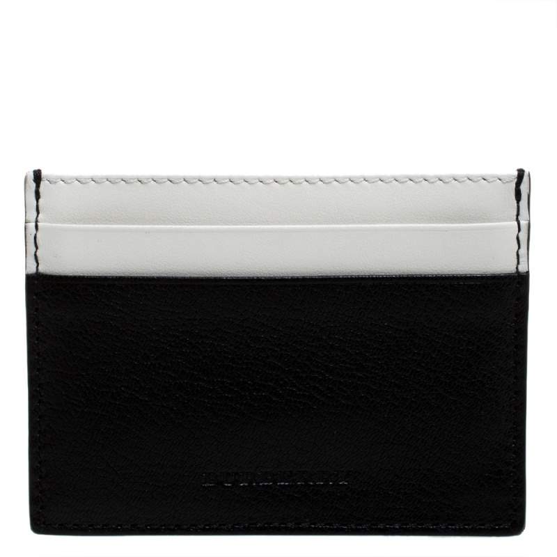 Pre Owned Burberry Black/White Leather Sandon Card Holder