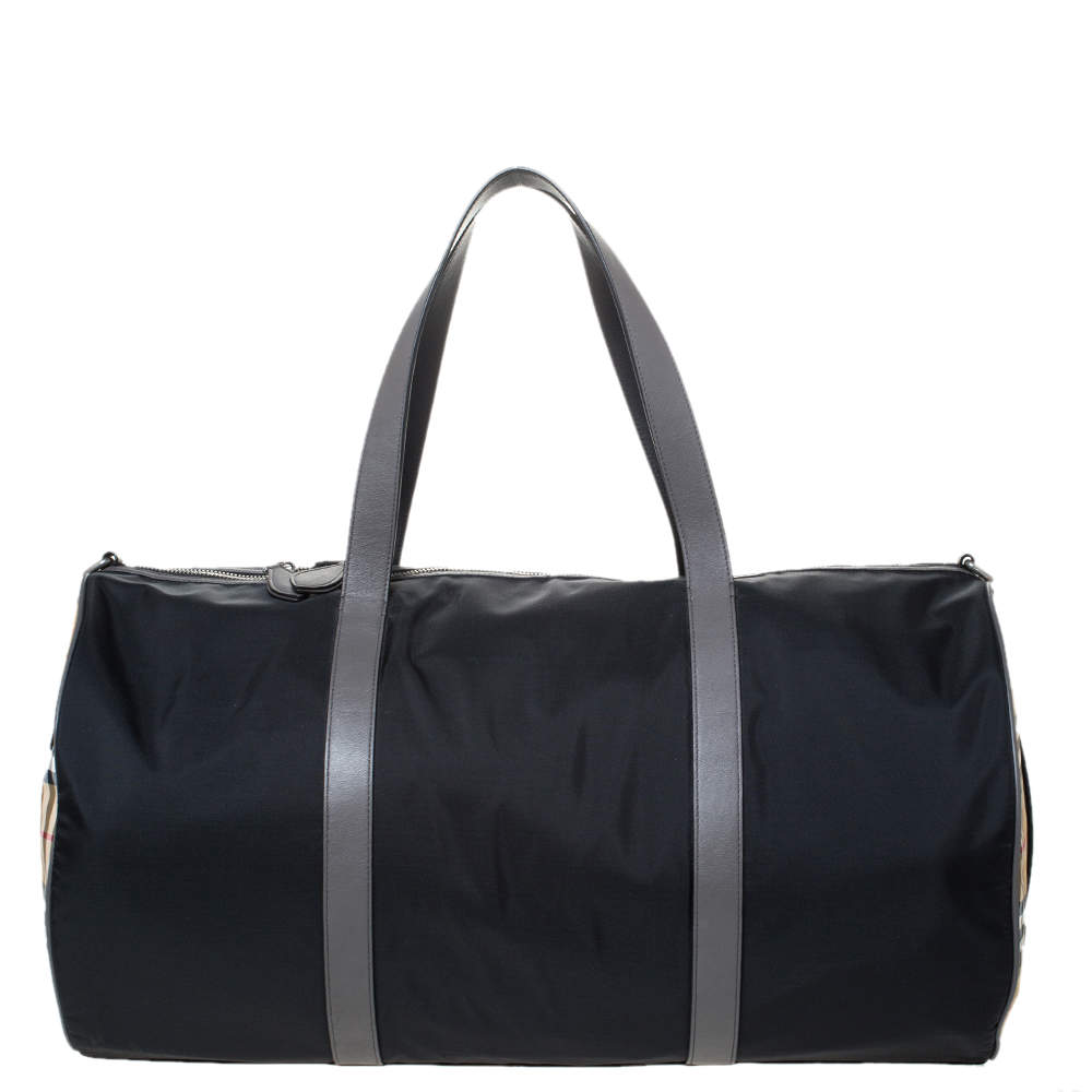 Burberry Black/Beige Nylon Large Kennedy Duffle Bag Burberry | TLC