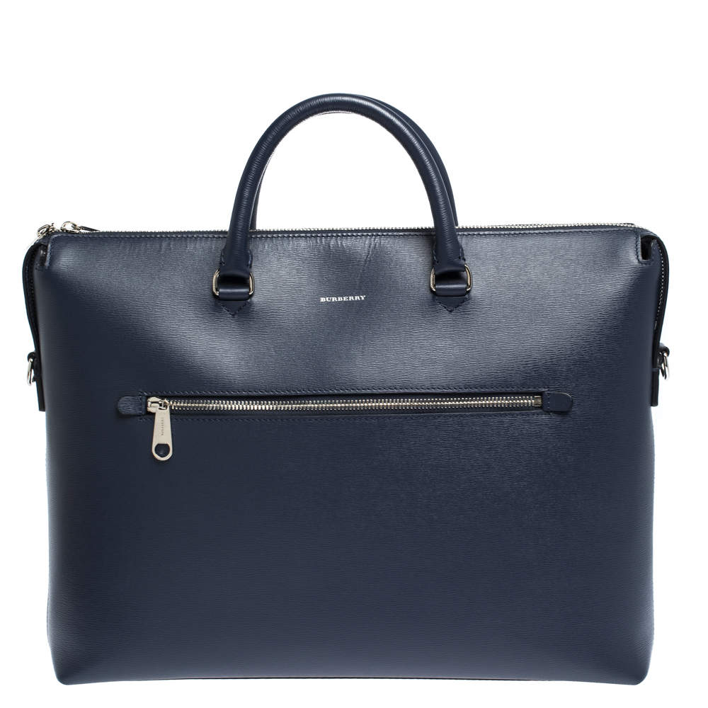 Burberry Blue Leather Manchester Briefcase