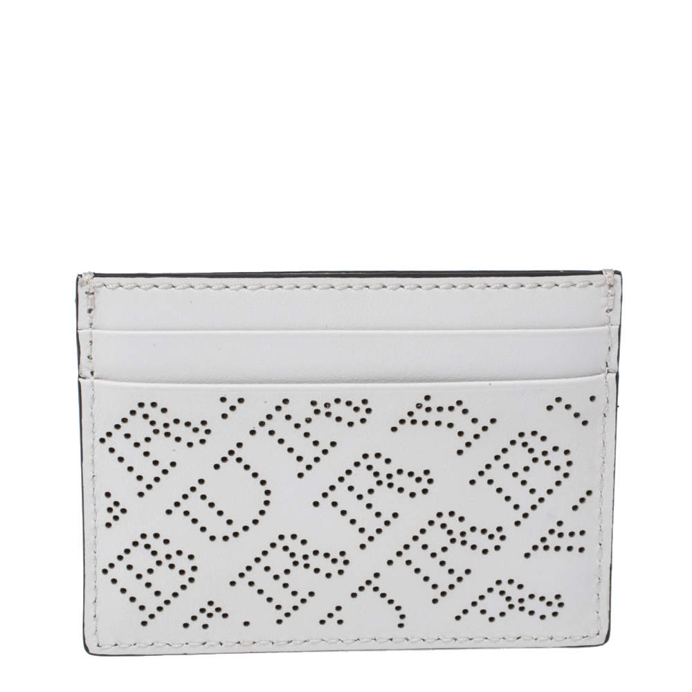 Pre Owned Burberry White Perforated Leather Sandon Card Holder